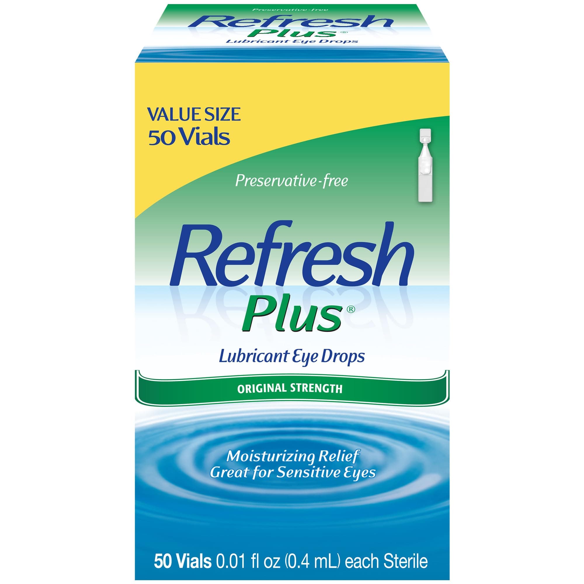 Refresh Plus Lubricant Eye Drops, 50 Single-Use Containers, 0.01 fl oz (0.4mL) each Sterile