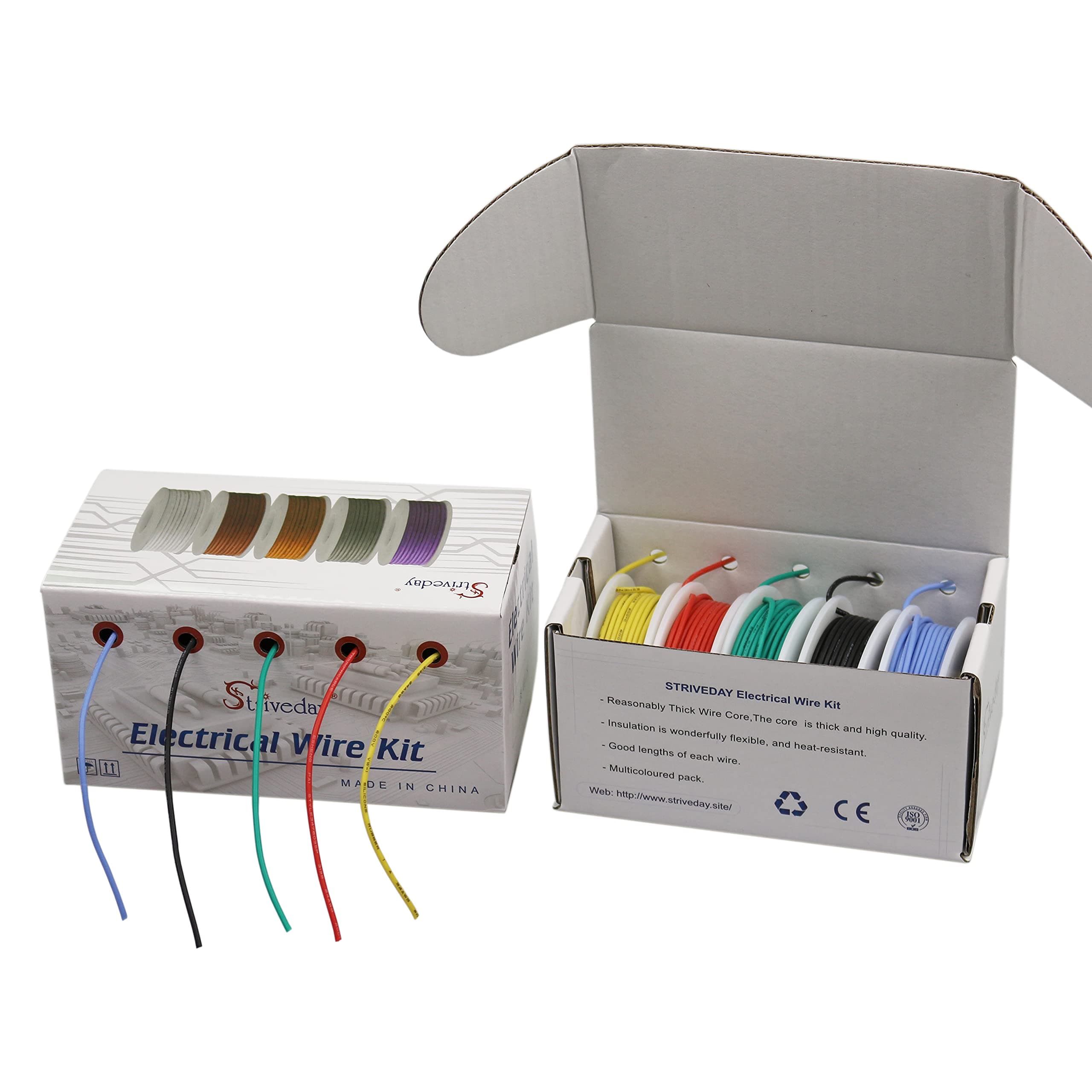 24AWG Flexible Silicone Tinned Copper Hook Up Wire - 300V Stranded Electrical Cable for DIY Electronics & Electrical Projects (Box-1)