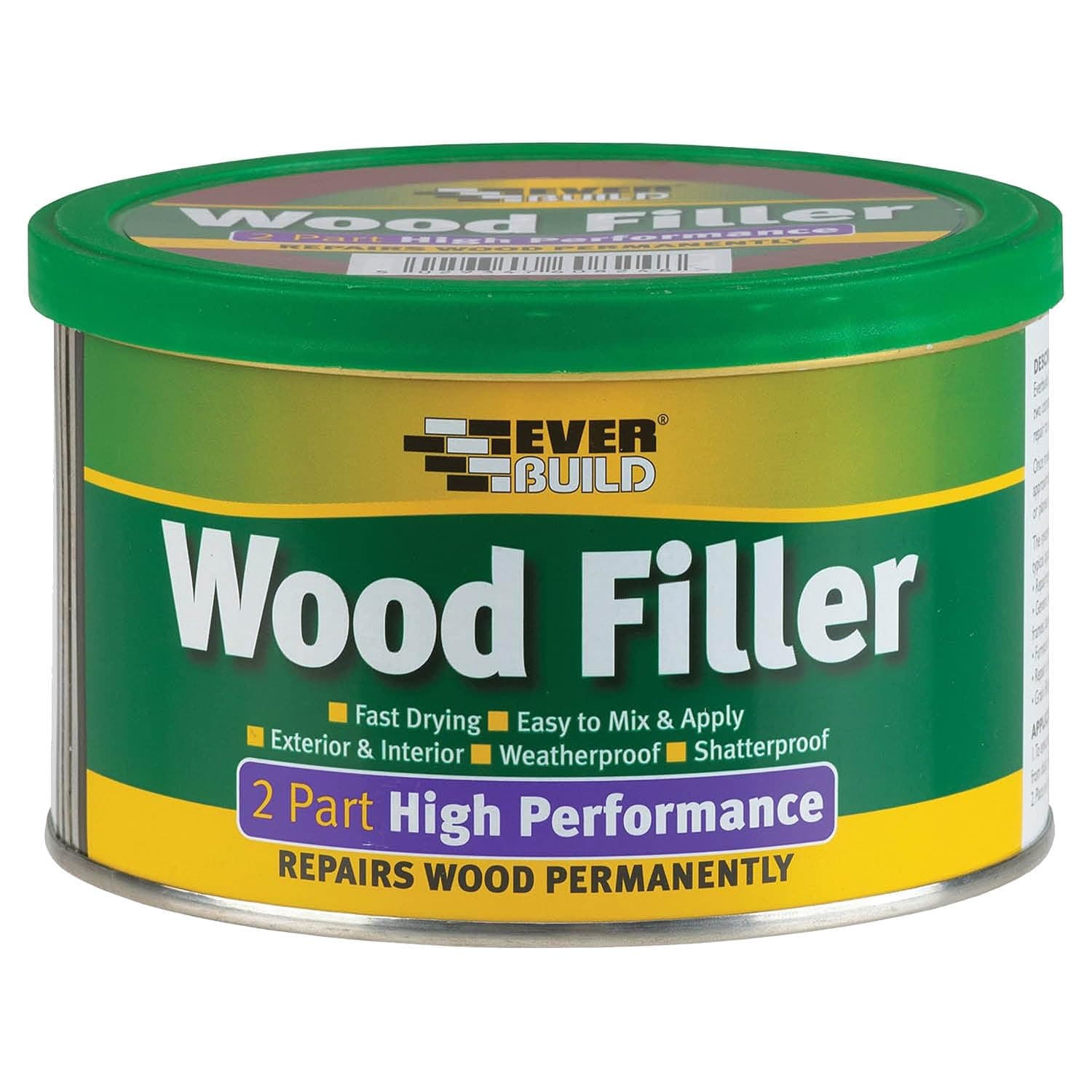 Everbuild 2-Part High Performance Wood Filler – Fast Drying – Weatherproof – Easy to Mix and Apply – Redwood – 500g