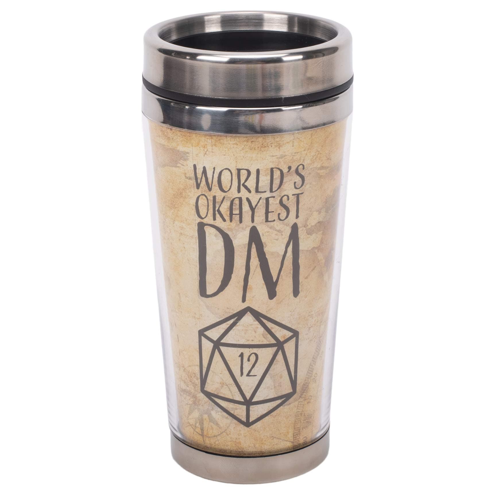 World's Okayest DM Grey 16 ounce Stainless Steel Travel Tumbler Mug with Lid