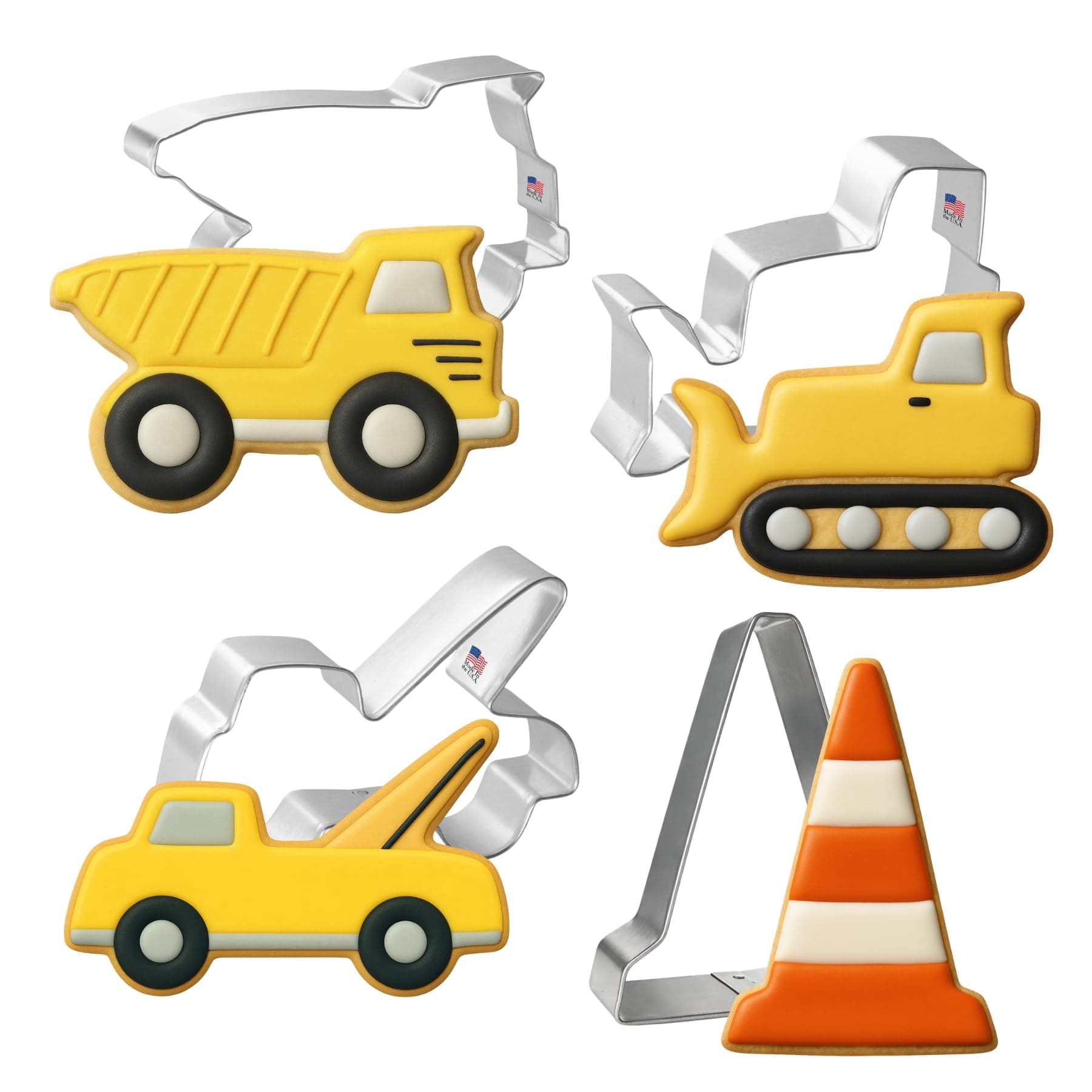 Cookie Cutter 4 Piece Construction Set Bulldozer, Dump Truck, Tow Truck, Traffic Cone USA