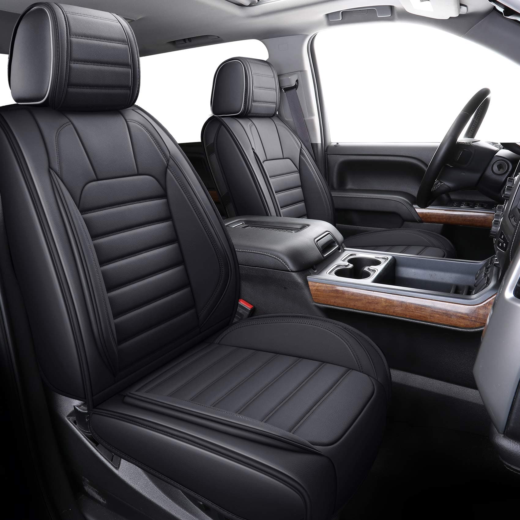 YIERTAI for Chevy Chevrolet Silverado GMC Sierra Car Seat Covers Fit 2007-2023 2024 2025 2026 1500/2500/3500HD Truck Waterproof Leather Crew Double Extended Cab Covers(5 PCS Full Set/Black)