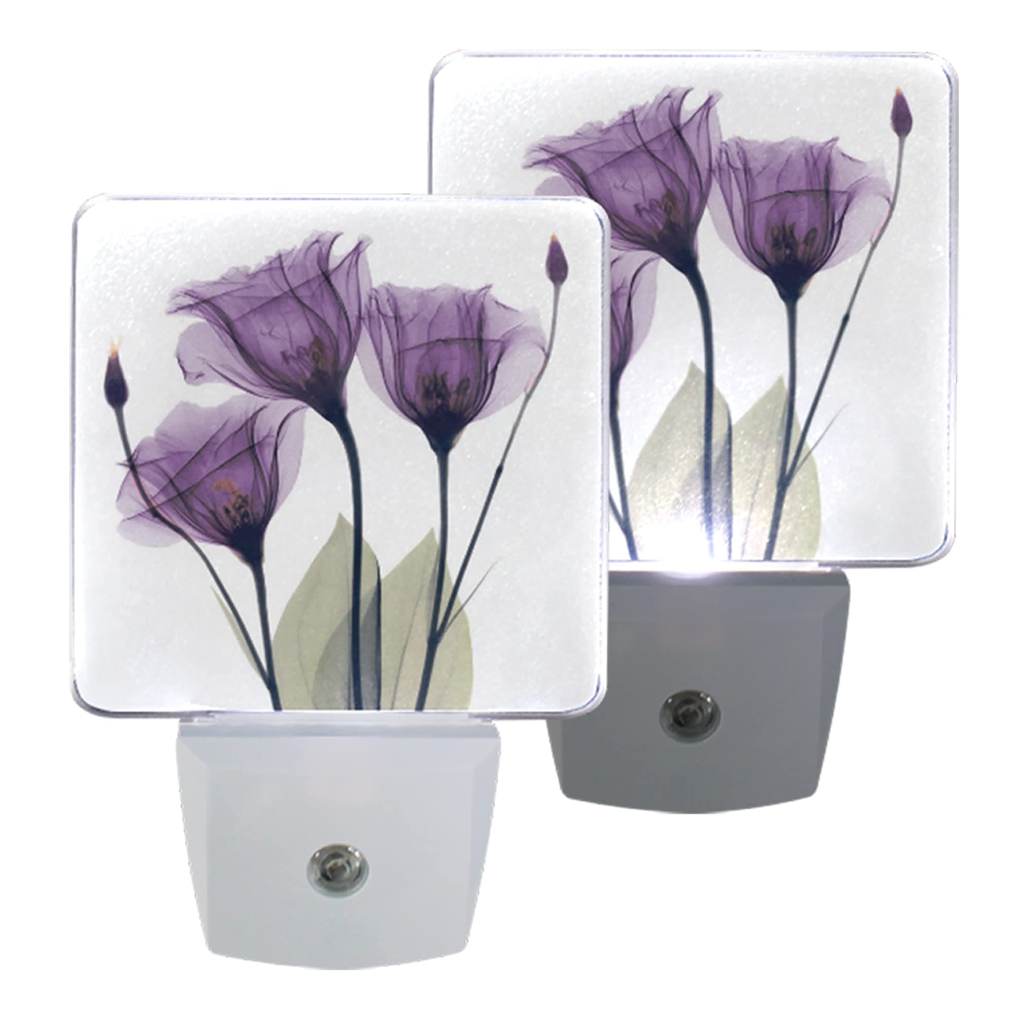 Scosvvi ZOEO Lavender Night Light 2 Pack, Purple Hope Flowers Plug-in LED Night Lamp with Light Sensor Bathroom Toilet Bedroom Kitchen Wall Decorative Daylight White for Kids Childrens