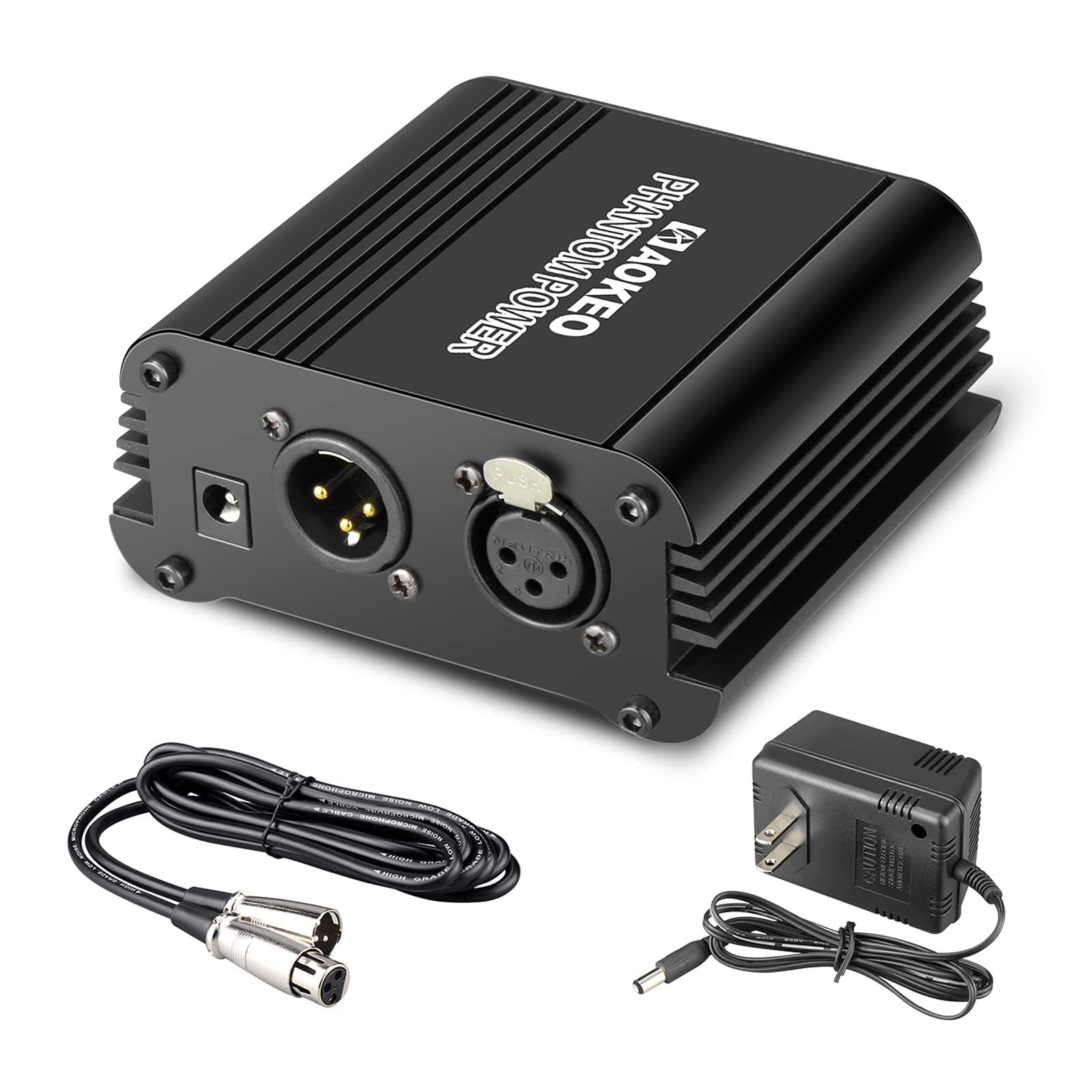 1-Channel 48V Phantom Power Supply with Adapter, Bonus+XLR 3 Pin Microphone Cable for Any Condenser Microphone Music Recording Equipment