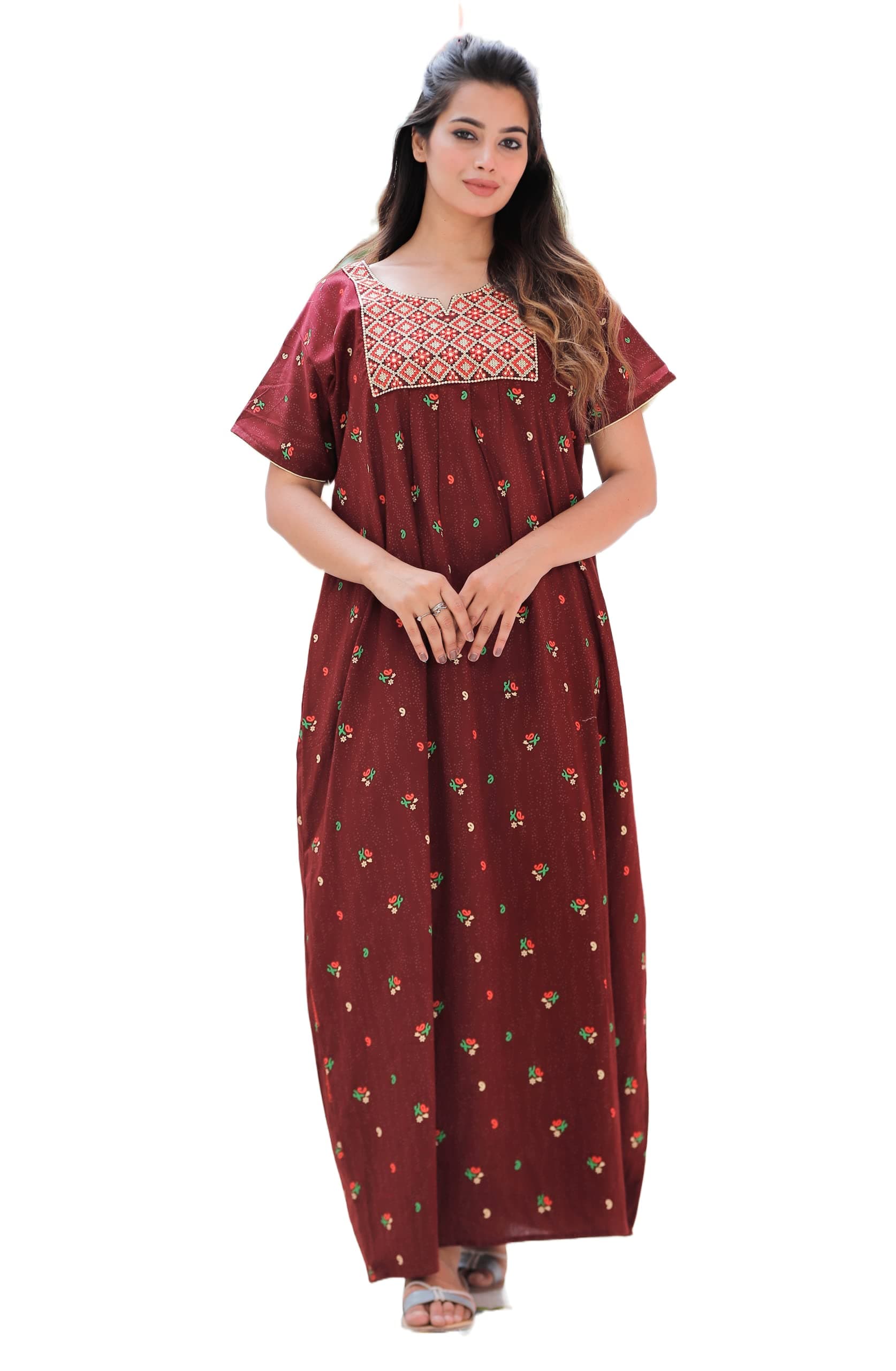 G4Girl Pure Cotton Embroidery Nighty for Women's | Night Gown | Nighty | Nightdress | Maxi | Sleepwear | Jaipuri Nighty | Nighties | Gown