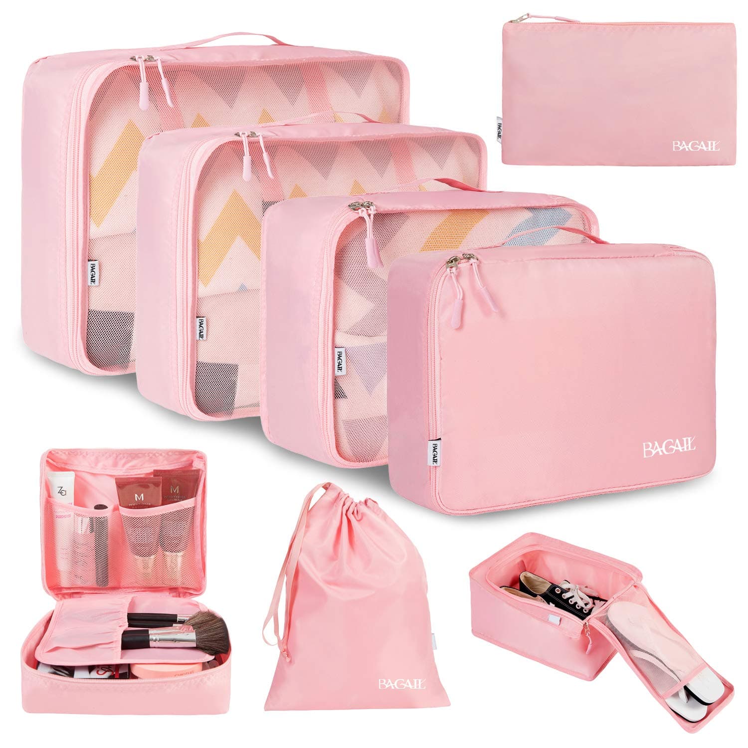 BAGAIL 8 Set Packing Cubes Luggage Packing Organizers for Travel Accessories, Blush Pink, Small