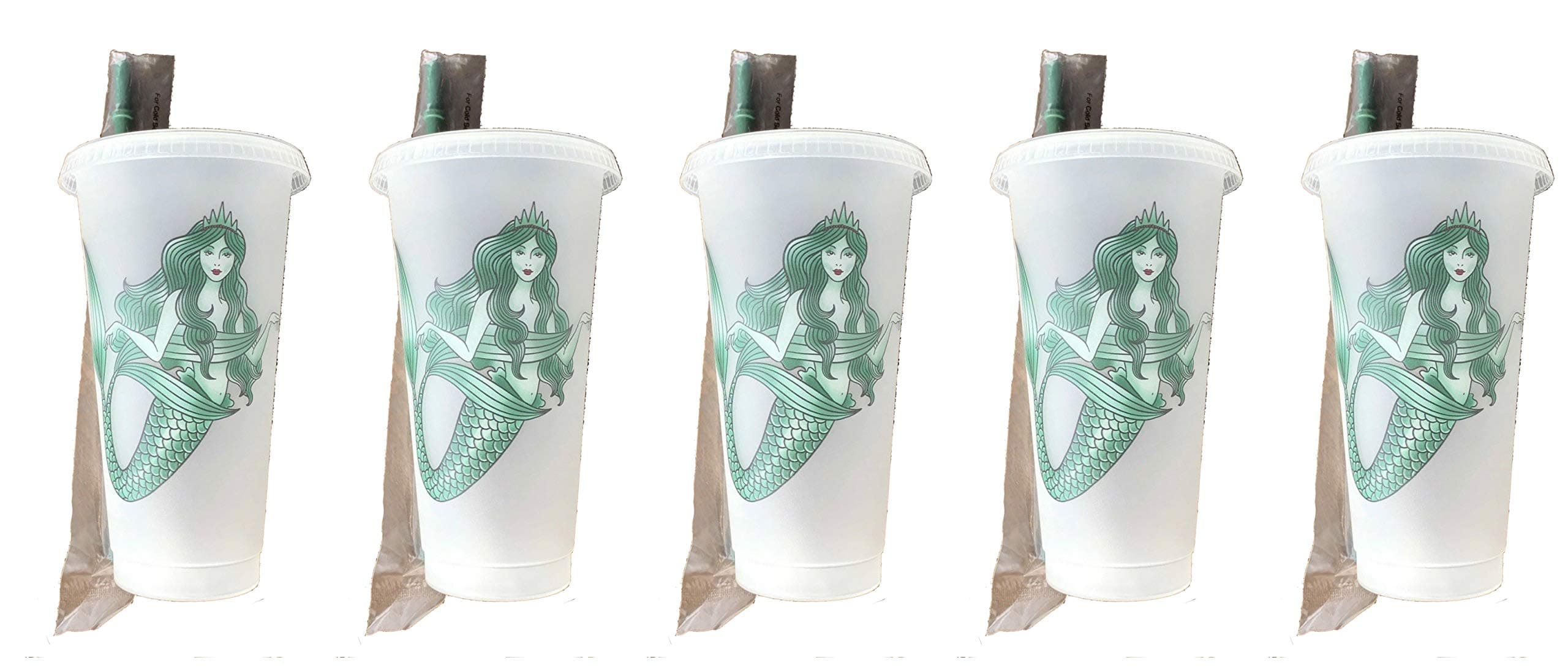 Starbucks Siren Mermaid Reusable Frosted Plastic Venti 24 Ounce Cold Cup, 5 Pack