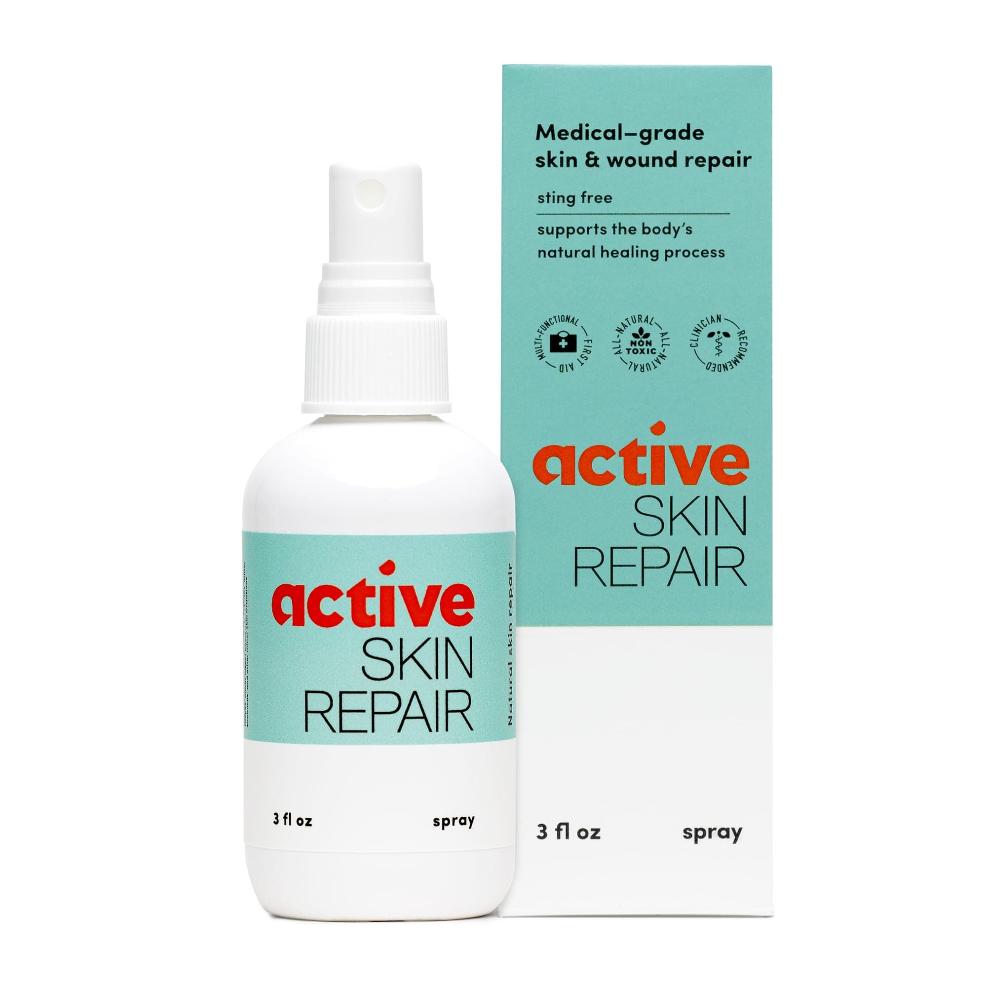 Active Skin Repair Spray - Natural & Non-Toxic First Aid Healing Ointment & Antiseptic Spray for Minor Cuts, Wounds, Scrapes, Rashes, Sunburns, and Other Skin Irritations (Single, 3 oz Spray)