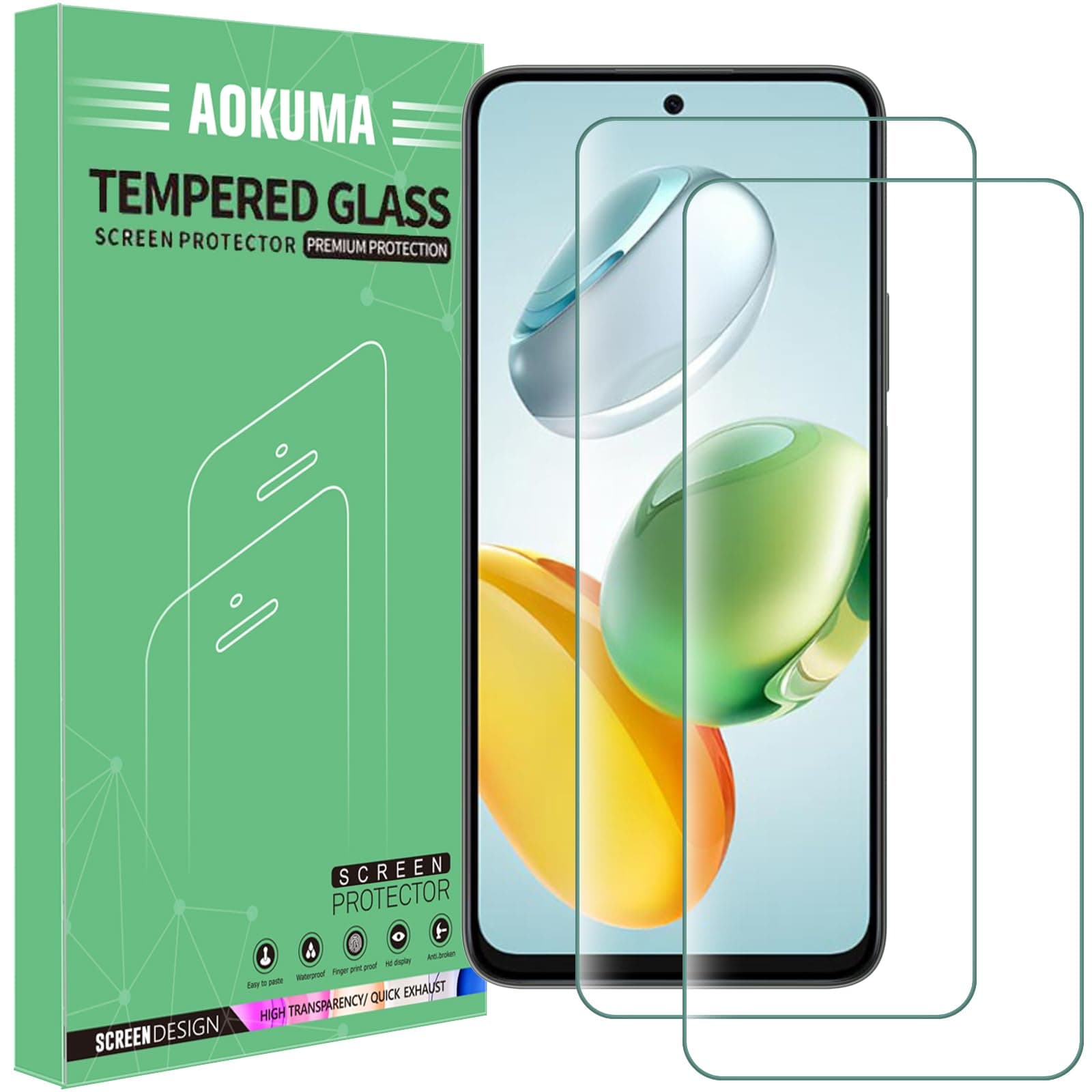 AOKUMA Tempered Glass for Honor 400 Smart/Honor 200 Smart 5G Screen Protector, [2 Pack] Guard Film, Case Friendly, Shatterproof, Shockproof, Scratchproof, Oilproof