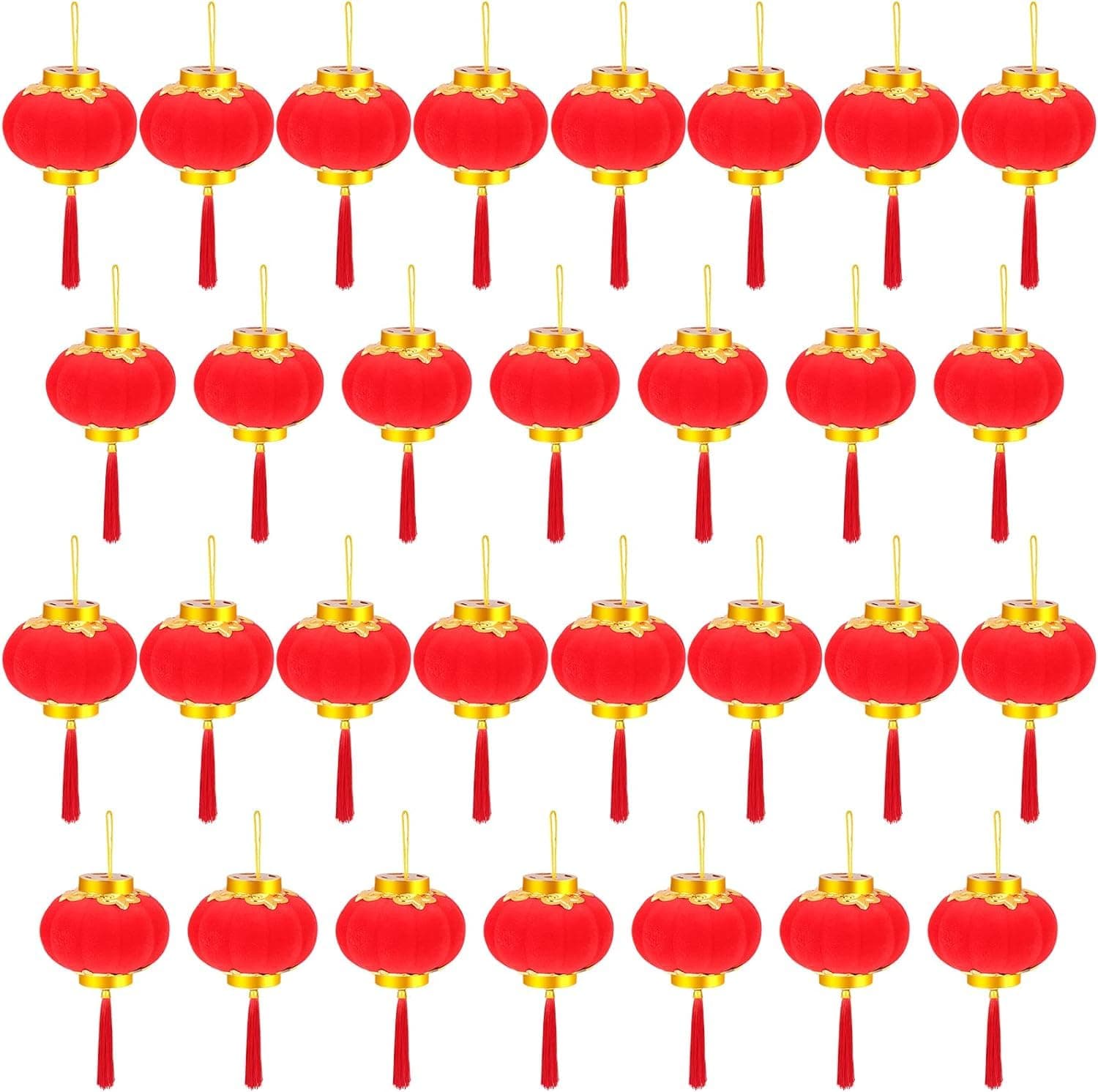 FLIPXEN 30pcs Decorative Traditional Fu Flocking Party Door Spring Decor Celebration Bonsai and Chinese Flocked Pendants Lantern Outdoor Ornaments Scene Festival Years Tree Small Round