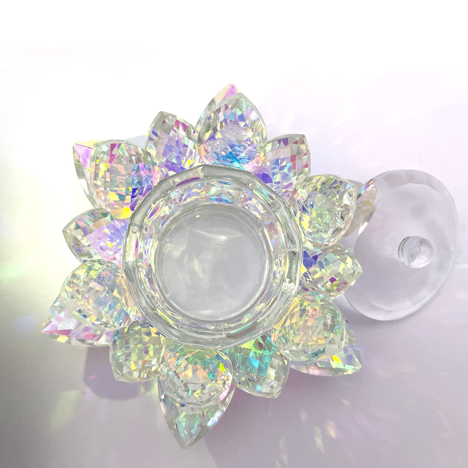 1pc Crystal Lotus Candle Holder,Nail Art Acrylic Nail Liquid Dappen Dish,HOINCO Liquid Powder Dappen Dish Bowl Glass Crystal Cup with Lid for Nail Art Manicure Care Tools
