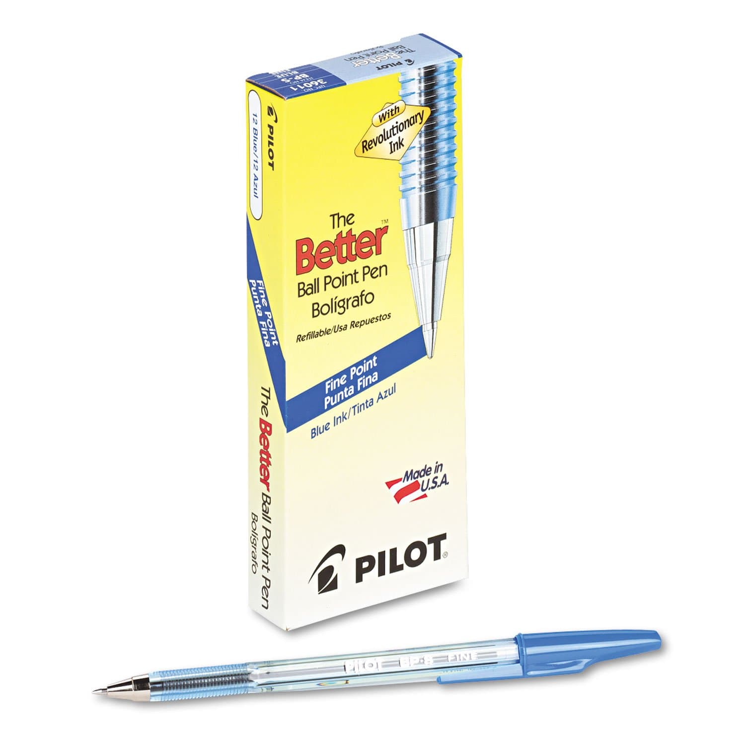 The Better Ball Point Pen Refillable Ballpoint Stick Pens, Fine Point, Blue Ink, 12-Pack (36011), Dozen Box (0.7mm - Fine)