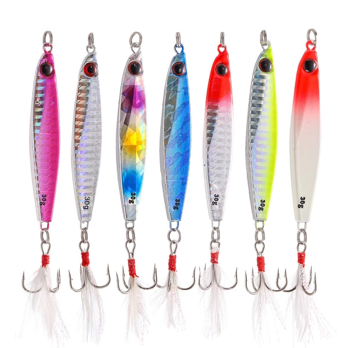 7 Pcs Fishing Lures Hard Metal Spinners, Sinking Lure for Wobbler Pike Carp Trout Perch Squid Catfish Fishing Baits (30g*7pcs)