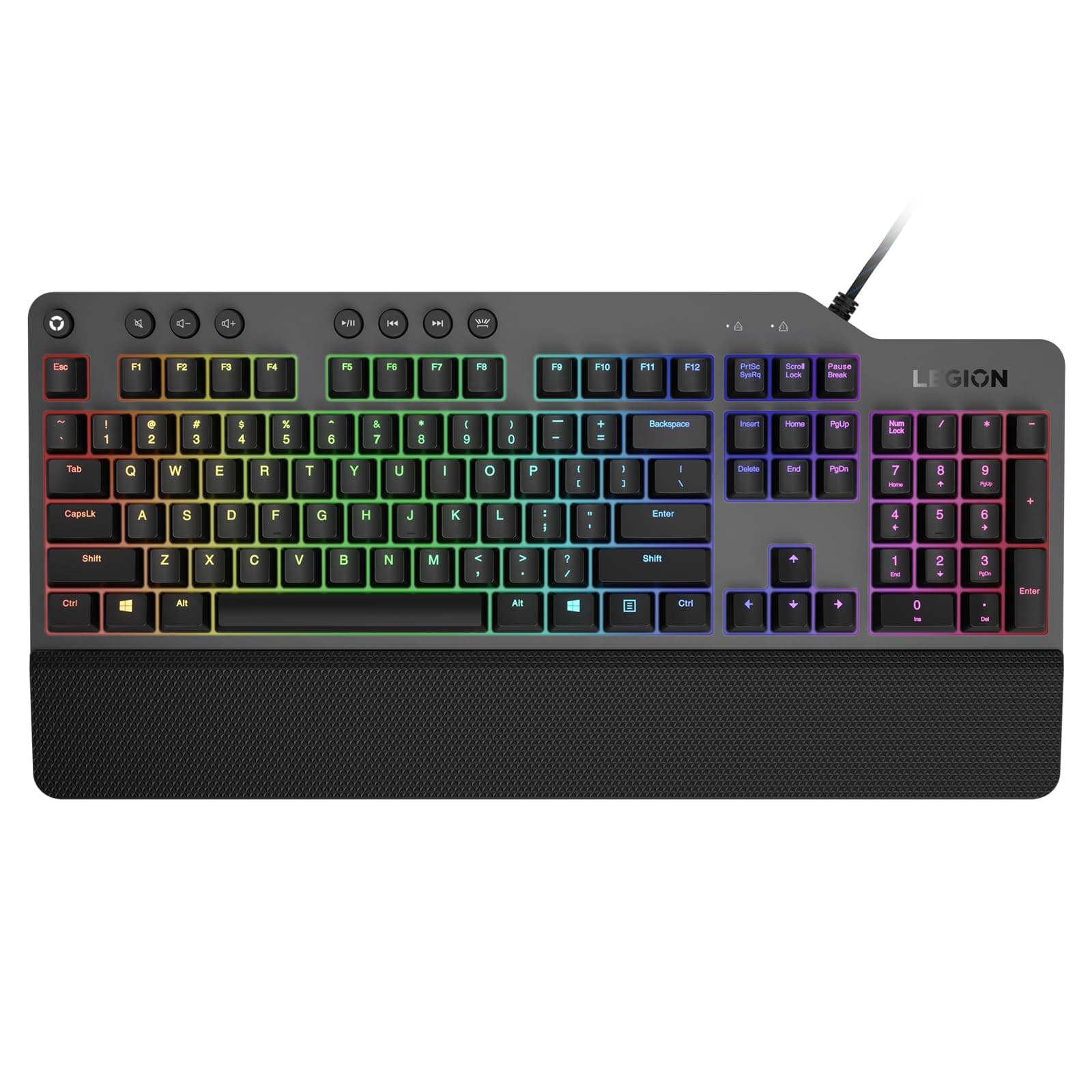 GY40T26478 Legion K500 RGB Mechanical Gaming Keyboard, 3 ZONE Full-size Keyboard, 7 user Programmable Hot Keys; 16.8 Million Colors, 50 Million-Click Red Mechanical Keys, Detachable Palm Rest