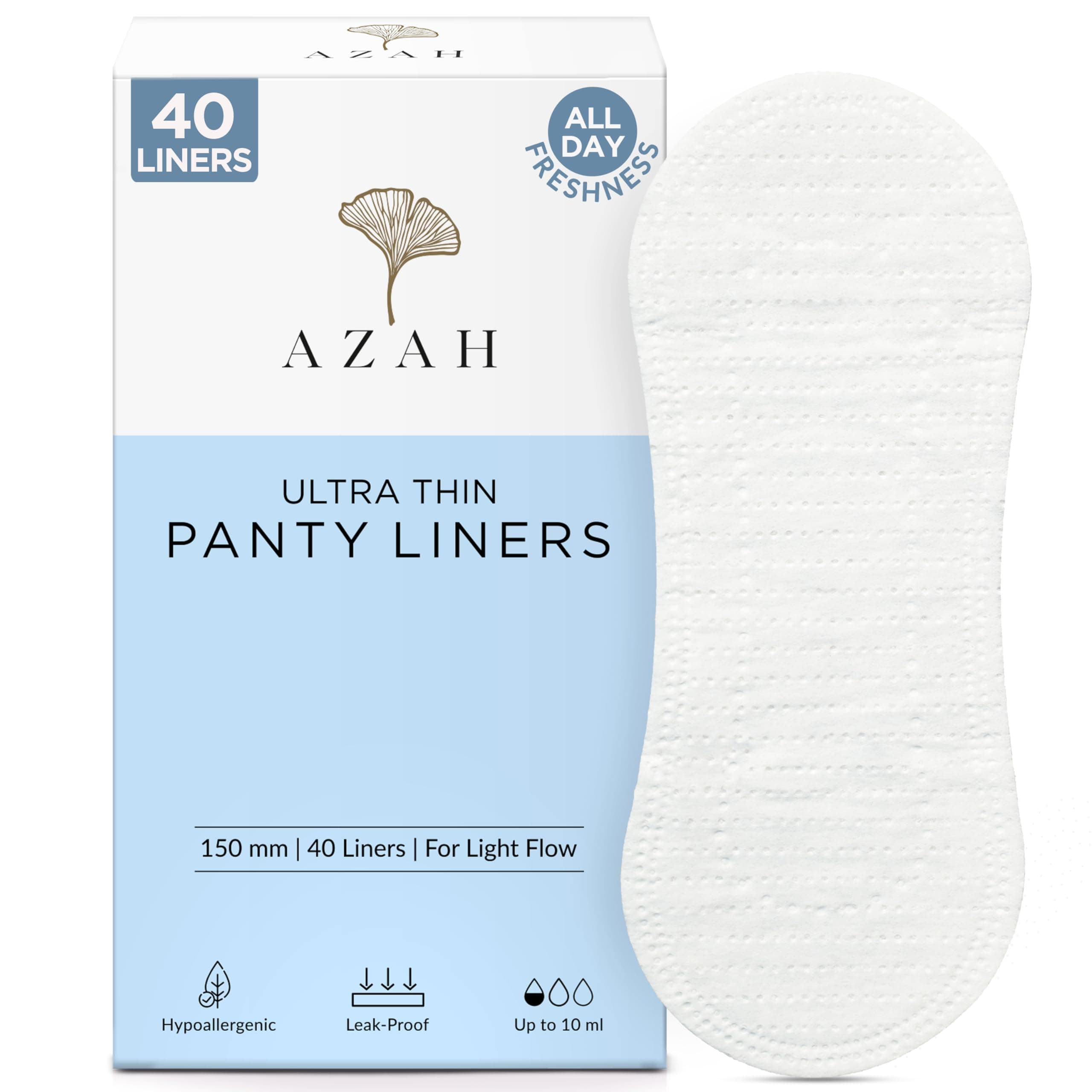 AZAH Panty Liners for Women Daily Use (Pack of 40) Organic Cotton Pantyliners for Hygienic & Protects Underwear