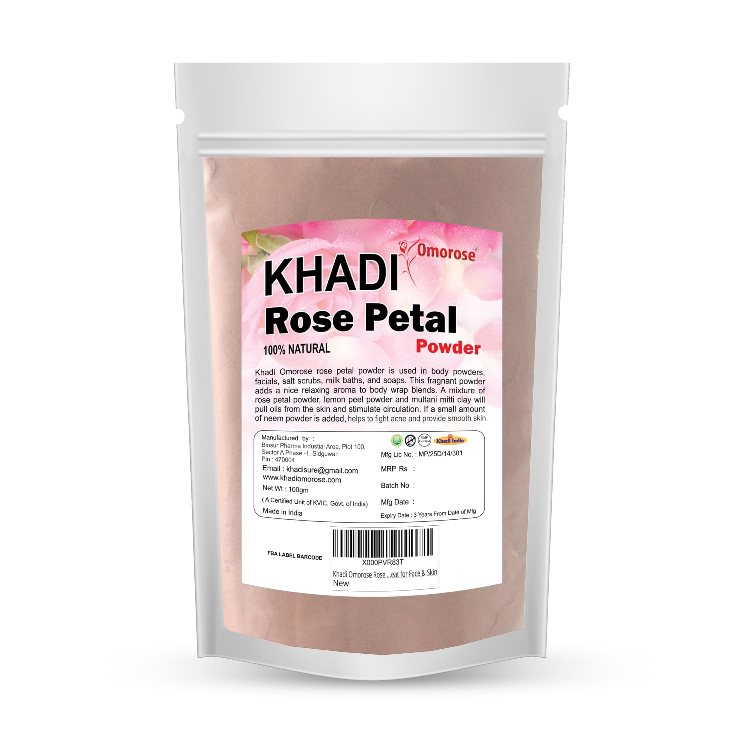 KHADI Omorose Rose Petal Powder for Face and Skin (100g)