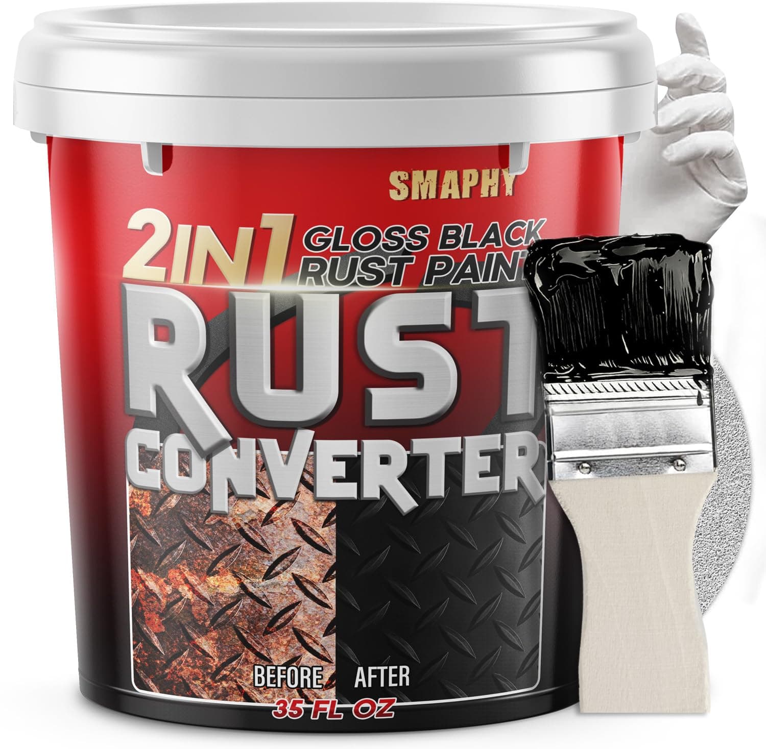 2 in 1 Rust Converter & Metal Primer, 35 oz Black Rust Reformer Paint for Metal, Frame, Trailer, Truck, Car Chassis, Heat-Resistant Rust Encapsulator & Inhibitor with Long-Term Protection, Paint Directly Over Rust, Gloss Black