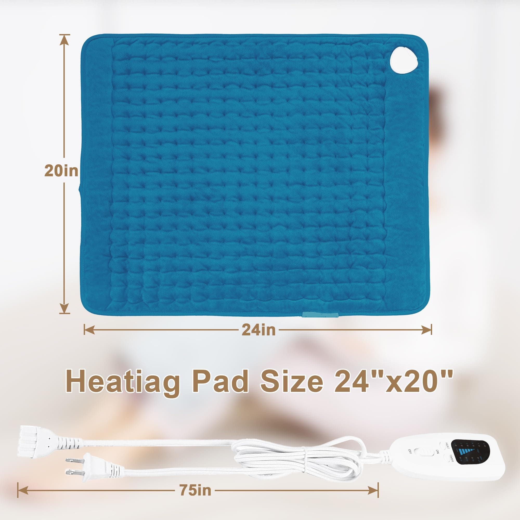 Deepsoon Heating Pad,Electric Heating Pads for Back,Neck,Abdomen,Moist Heating Pad for Shoulder,Knee,Arms,Legs,Dry/Moist Heat & Auto Shut Off,Christmas Gifts for Men and Women,Blue,24x20 Inch