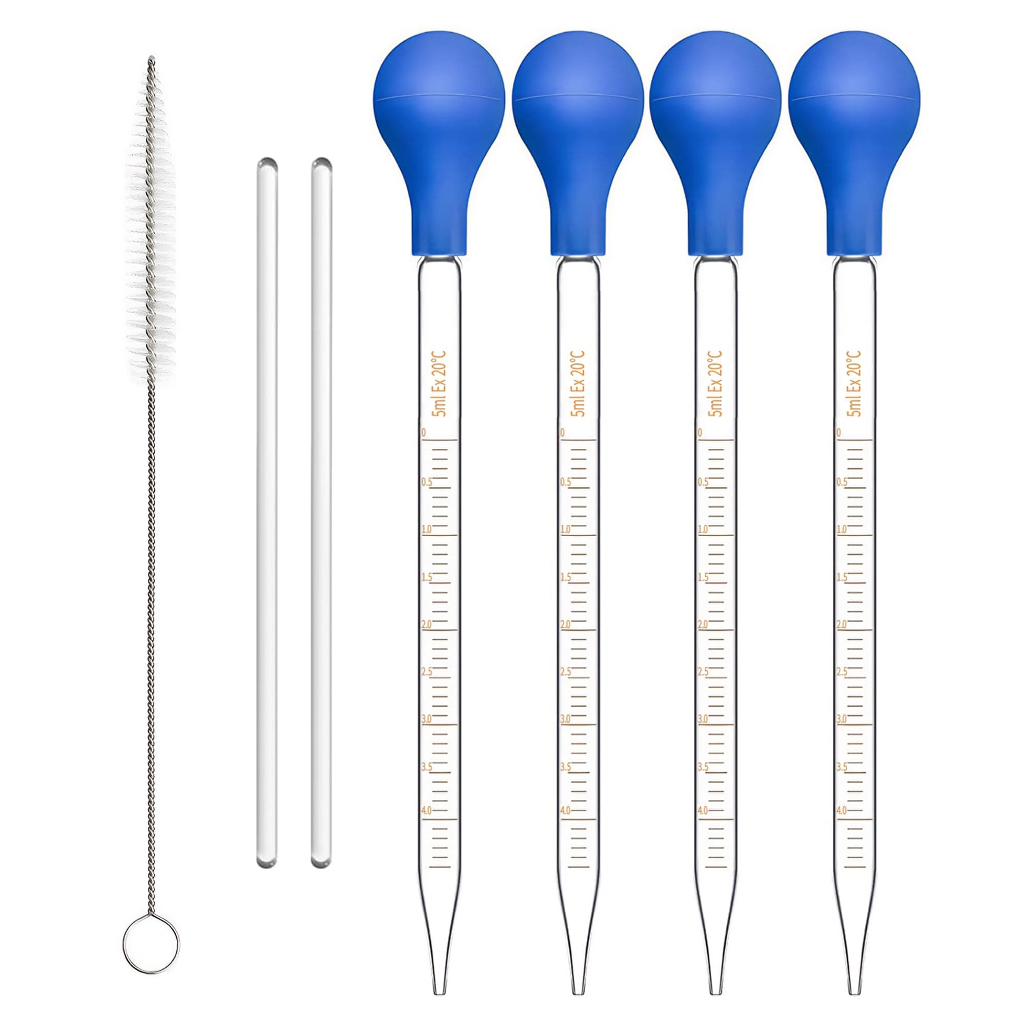 – King Mariot Medical Equipments 1 Set | Glass 5 ML Graduated Droppers Lab Pipettes Dropper | Big Rubber Hats | 20cm Glass Stir Rod and Washing Brush Transfer | Liquid Essential Oil