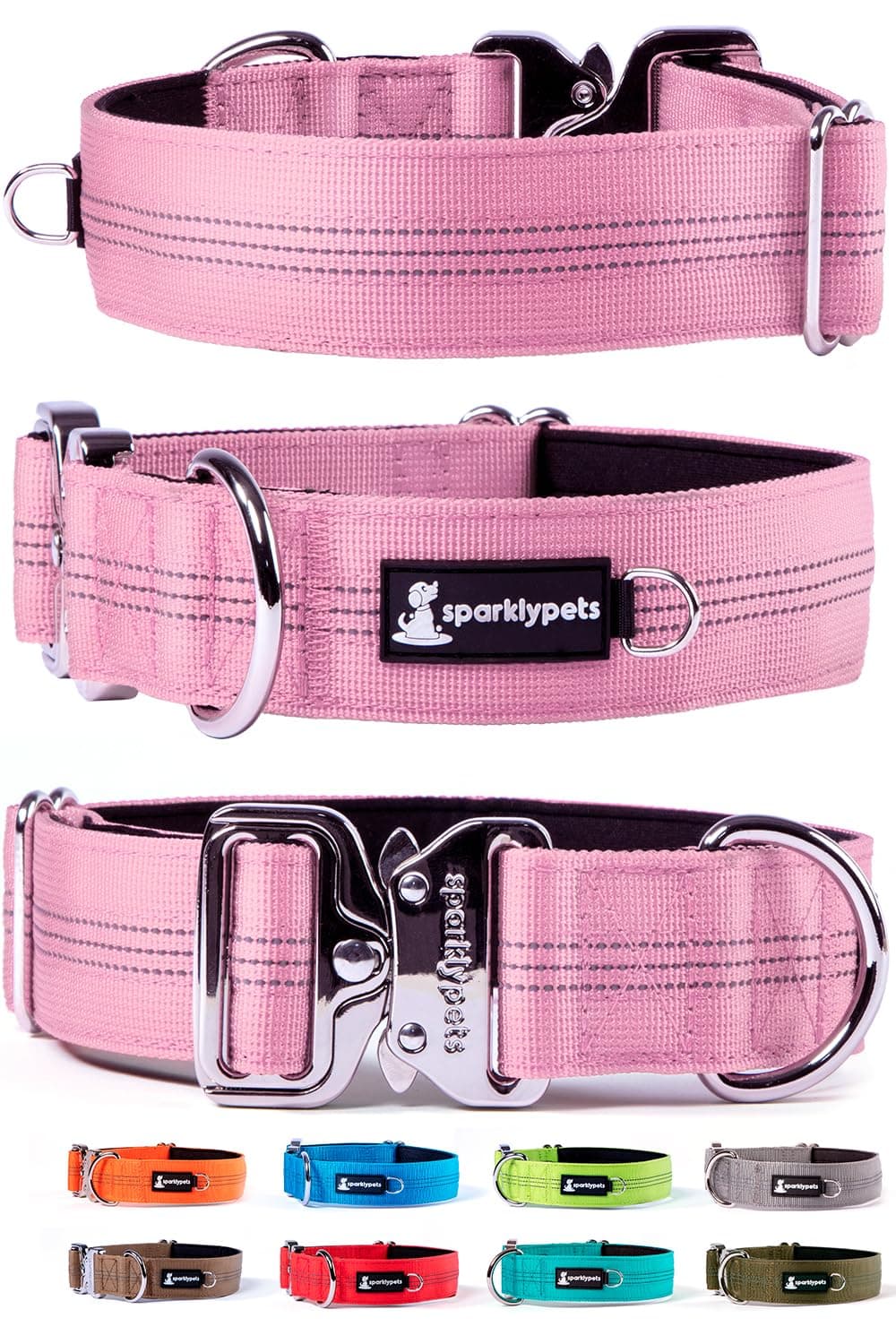 Heavy Duty Wide Dog Collar with Quick Release Chrome Buckle – Thick Tactical Dog Collar with Reflective Stripes & Soft Lining – for Large & Medium Breeds