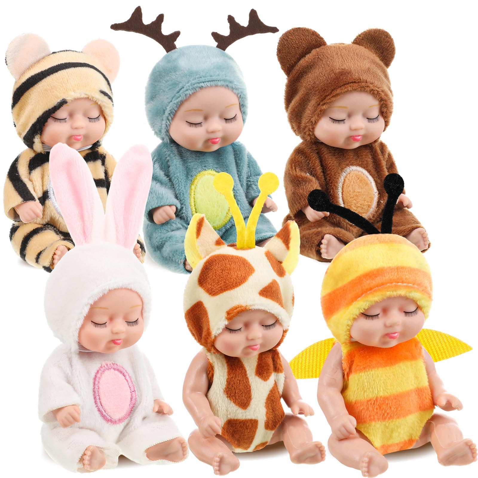 6 Pcs Mini Baby Dolls 4 Inch Easter Basket Dolls Tiny Reborn Lifelike Realistic Holiday Birthday Gifts Set for Girls Toddlers Kids Basket Stuffers (Cute)