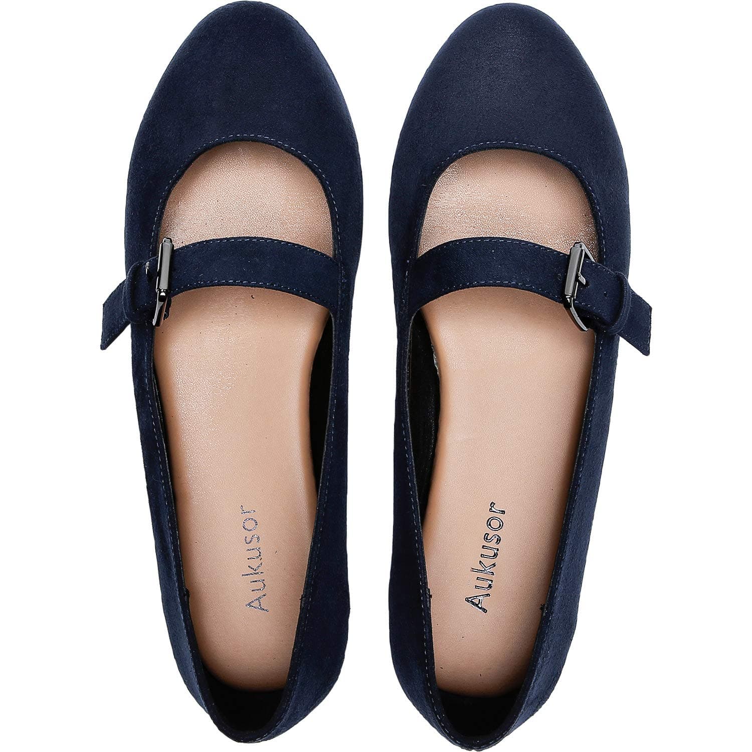 Aukusor Women's Wide Width Flat Shoes - Cozy Pointy Toe Buckle Strap Ballet Flat.