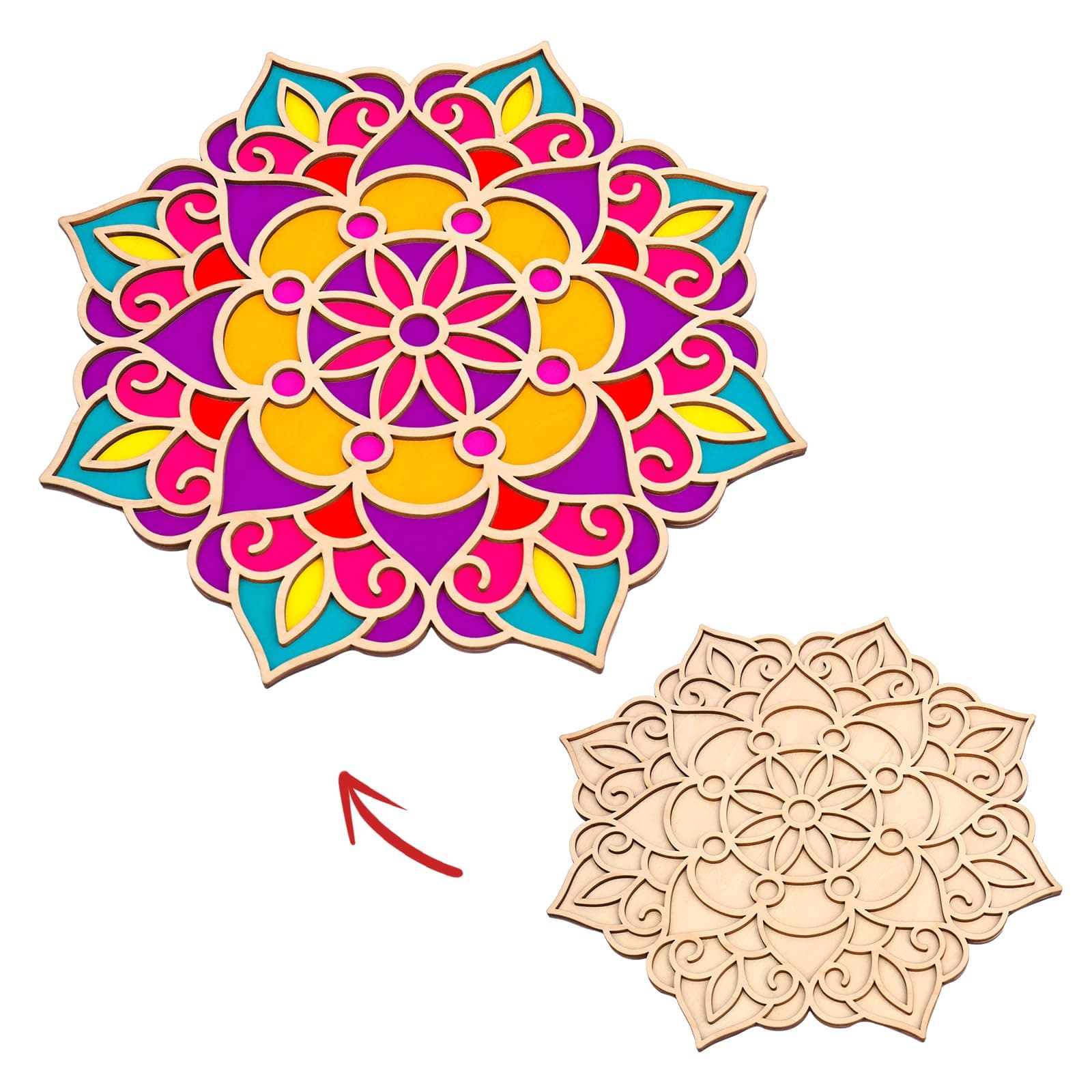 Wooden DIY Floral Rangoli Mat Easy to Use or to Fill Rangoli Template Rangoli Decorative Boards for Indian Traditional Festival New Year Decor (Wood, Floral)