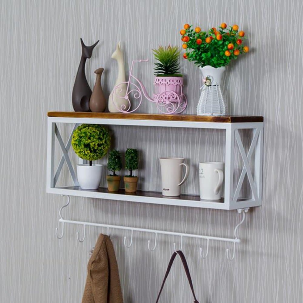 Shelving MEIDUO Kitchen Wall Shelves Storage Shelves Coffee Cup Holder Wall Hanging Black White very durable (Color : White, Size : 60*20*45cm)