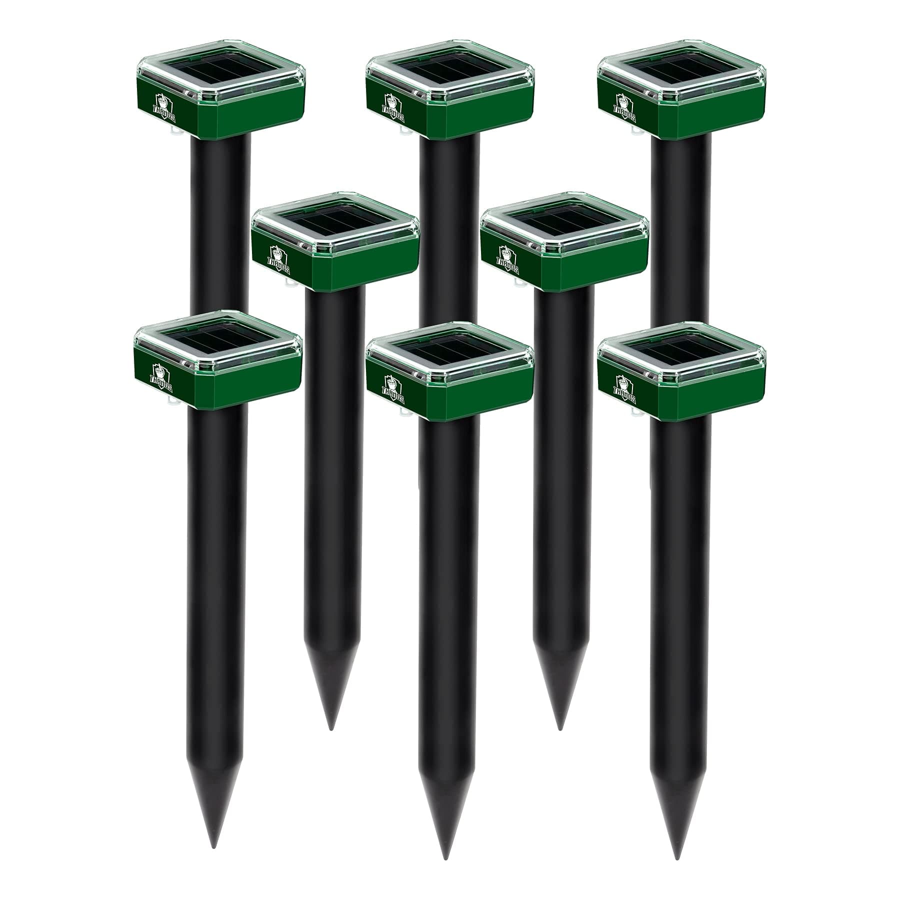 Thanos Solar Mole and Groundhog Repellent Stakes Sonic Gopher Repeller Vole Deterrent Spikes - Get Rid of Burrowing Animals Waterproof (8, Green)