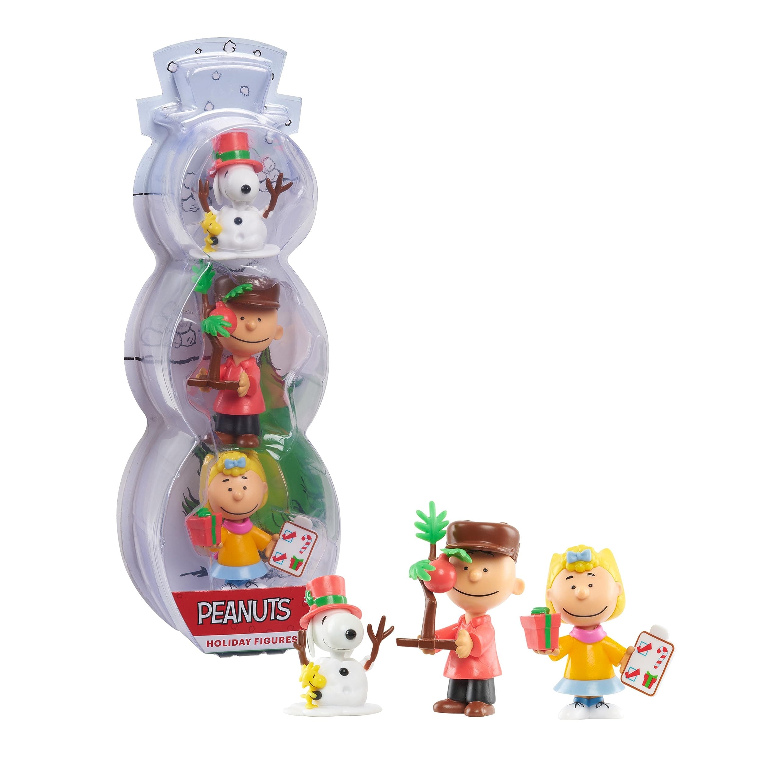Peanuts 3-Piece Figure Set, Includes Characters Snoopy with Woodstock, Charlie Brown with Tree, and Sally with Present, Kids Toys for Ages 3 Up by Just Play