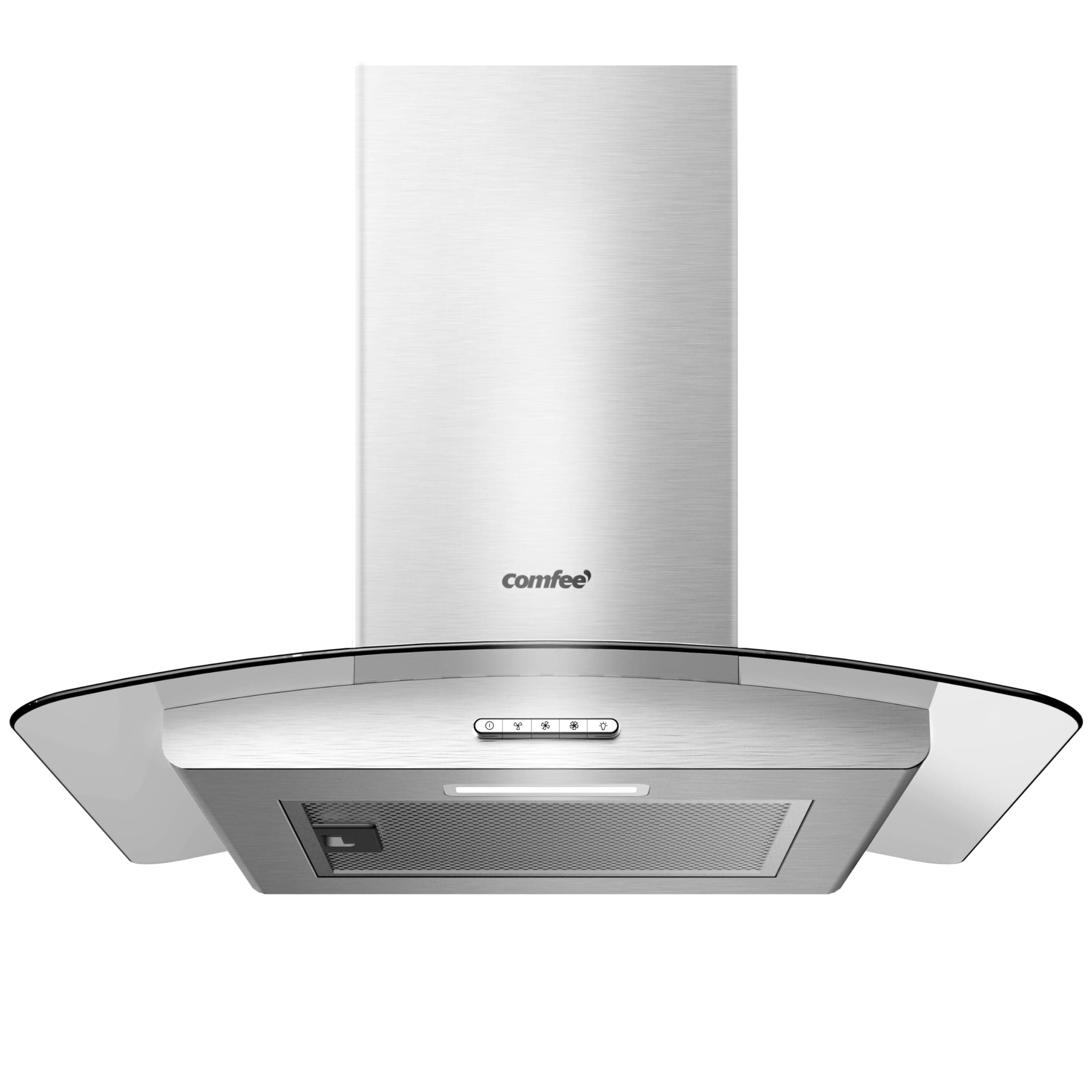Chimney Cooker Hood 60cm GLAV17SS-60 with LED Light & Glass Extractor Hoods, 600mm Kitchen Extractor Fan - Stainless Steel