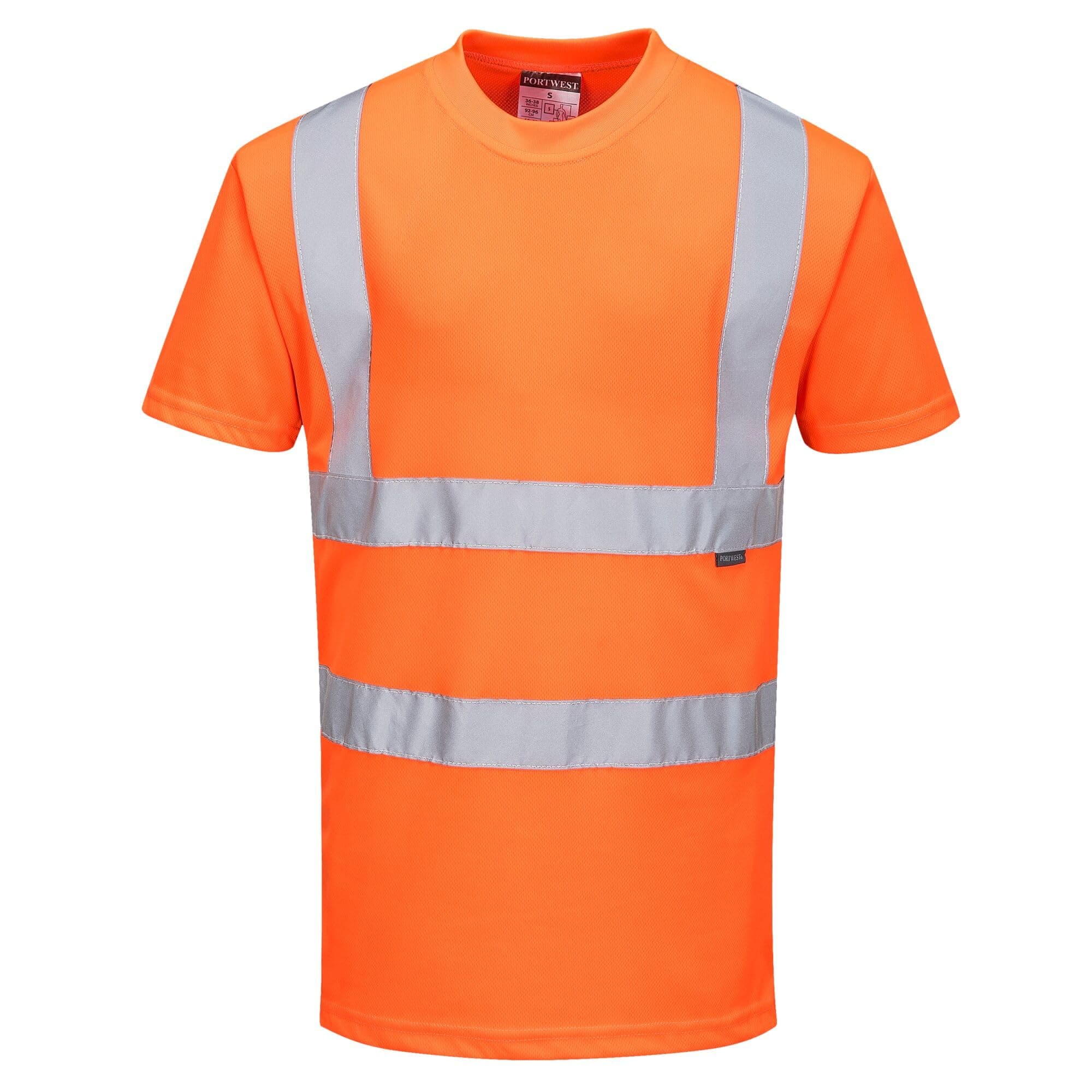 Portwest RT23 Hi Vis Short Sleeve Work Safety T Shirt Orange Breathable High Visibility Workwear, X Large
