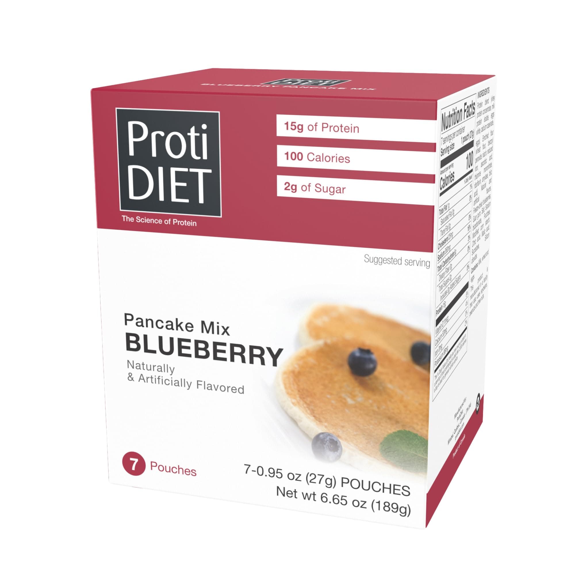 Blueberry Protein Pancakes - Low Sugar, Low Fat, High Protein Snacks for Adults - Nutritious Meal Replacement - Perfect On-the-Go Protein Pancake Mix - 7 Blueberry Pancakes Per Box