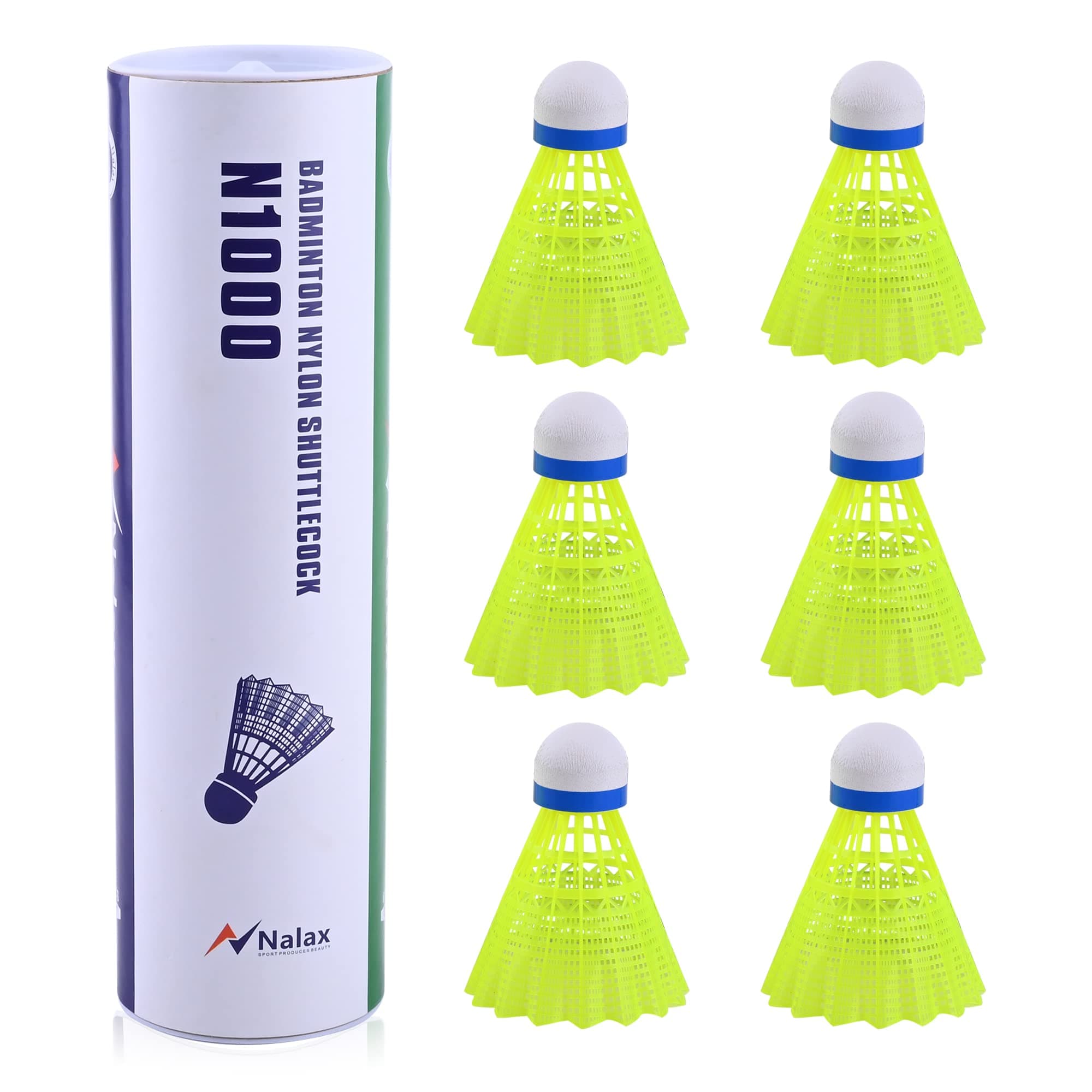 Nalax Nylon Badminton Birdies,with Strong Cork Head Sturdy and Well-Balanced Flight Stability, Set Birdie Balls,for Beginner and Professional Play (6)