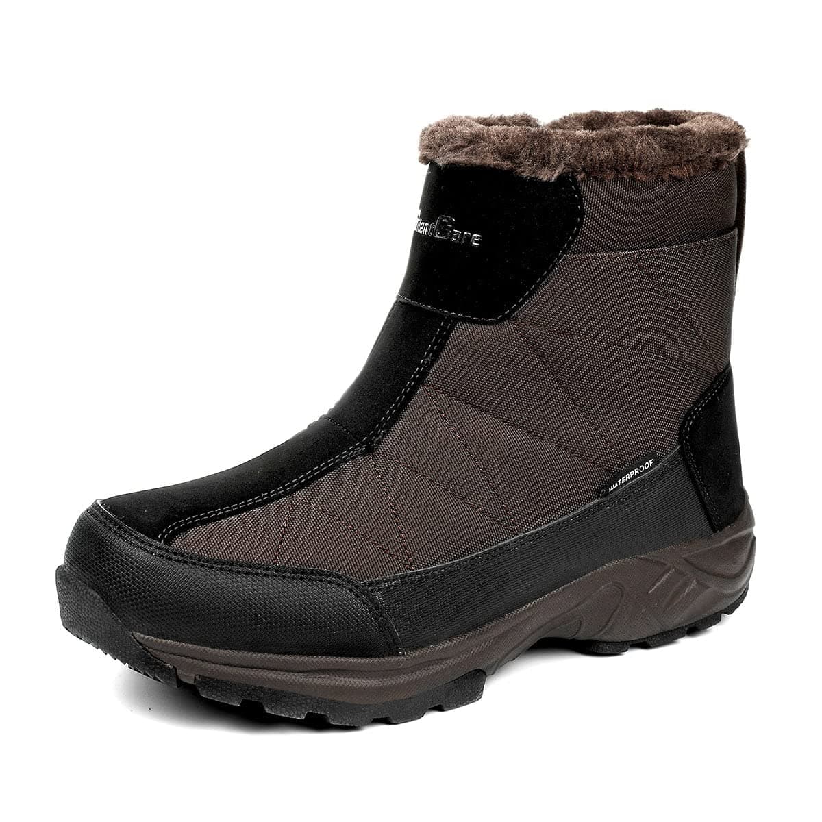 Men's Warm Snow Boots, Fur Lined Waterproof Winter Shoes, Anti-Slip Lightweight Ankle Boot