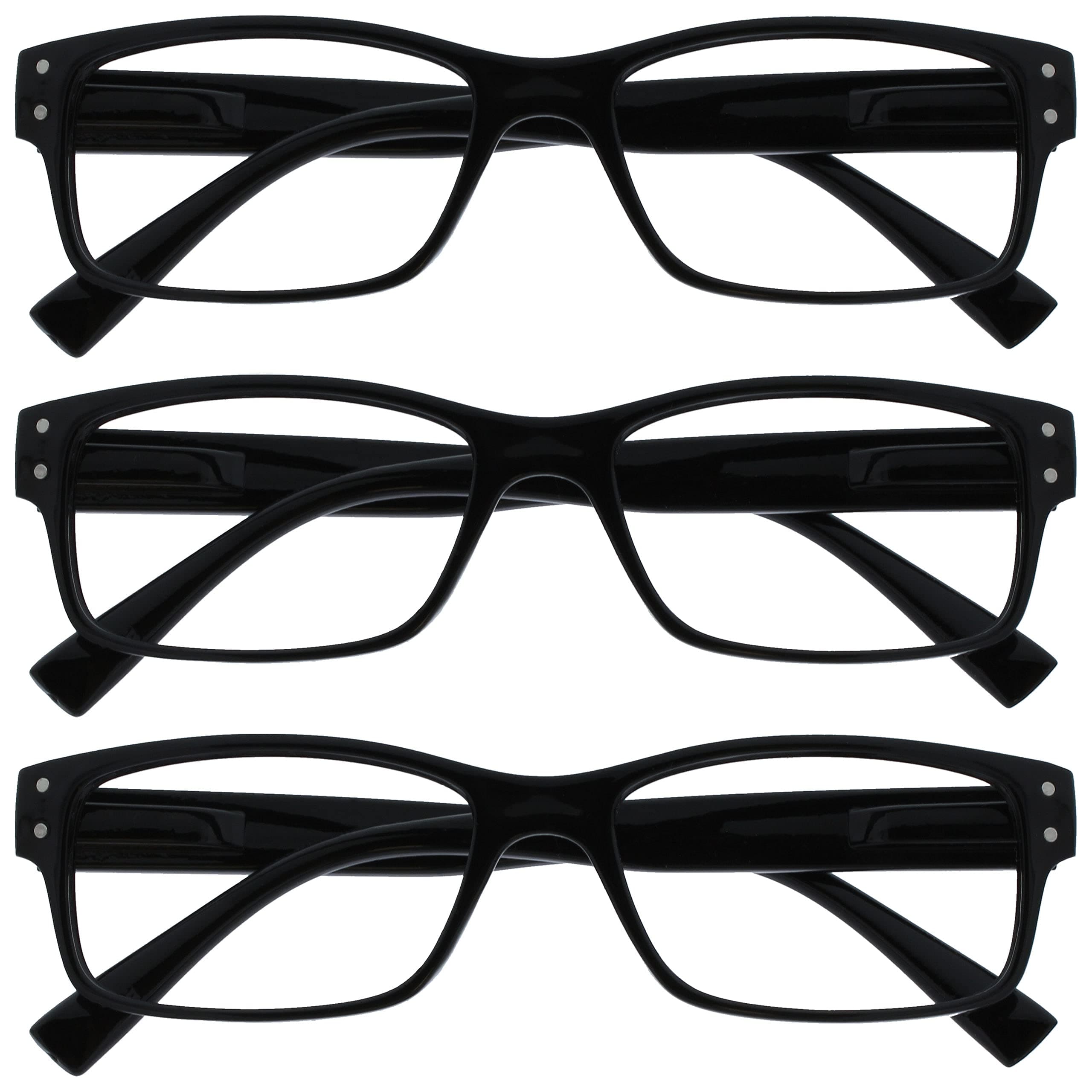 Reading Glasses 3 Pack Mens Black Large Designer Style Readers Spring Hinges RRR11-1 +1.50