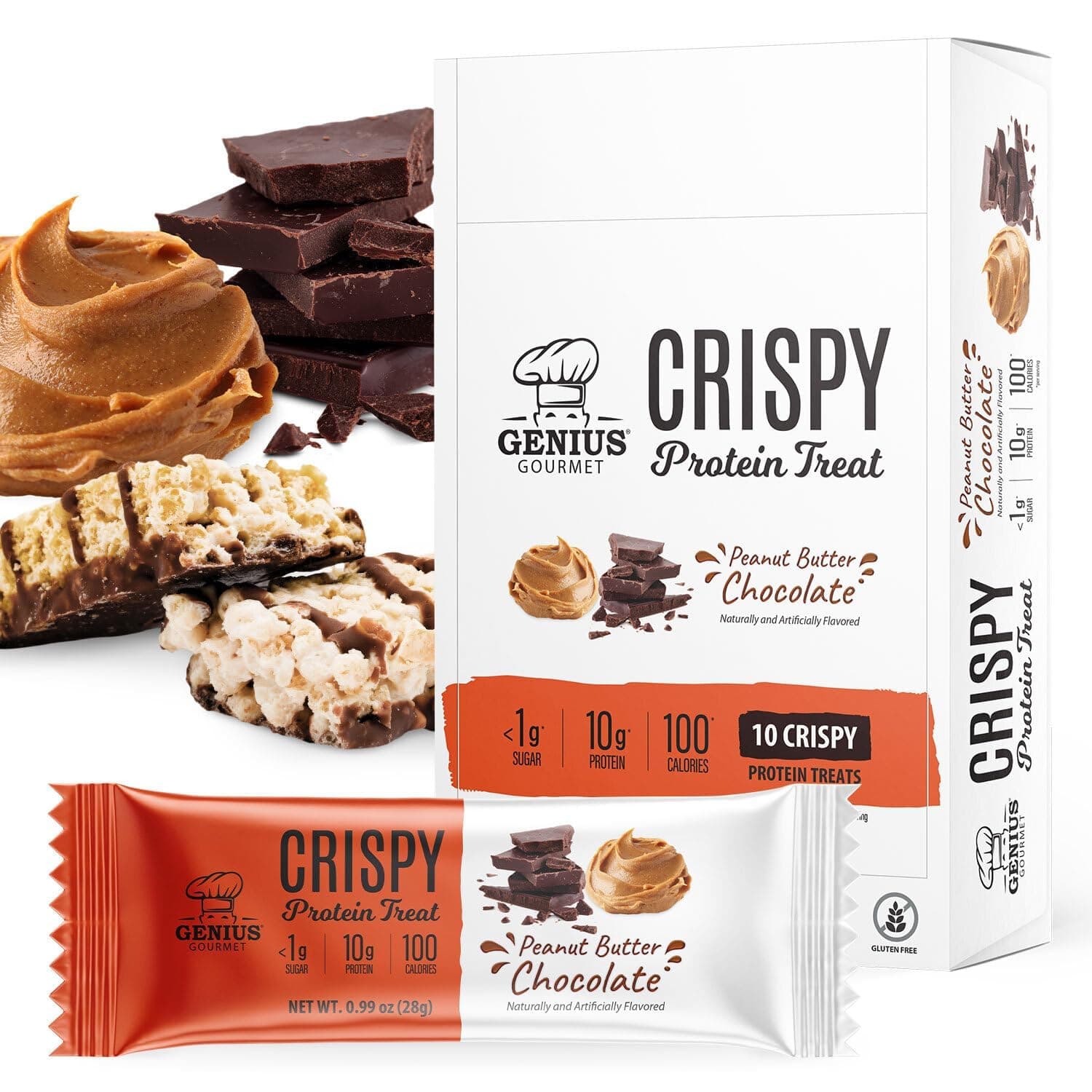 Crispy Protein Treat, Chocolate Peanut Butter, Keto Snack, Low Carb, Low Sugar & Gluten Free, Protein Snacks for Adults, 10G of Whey Protein per Protein Bar, 5 Net Carbs, 10 CT