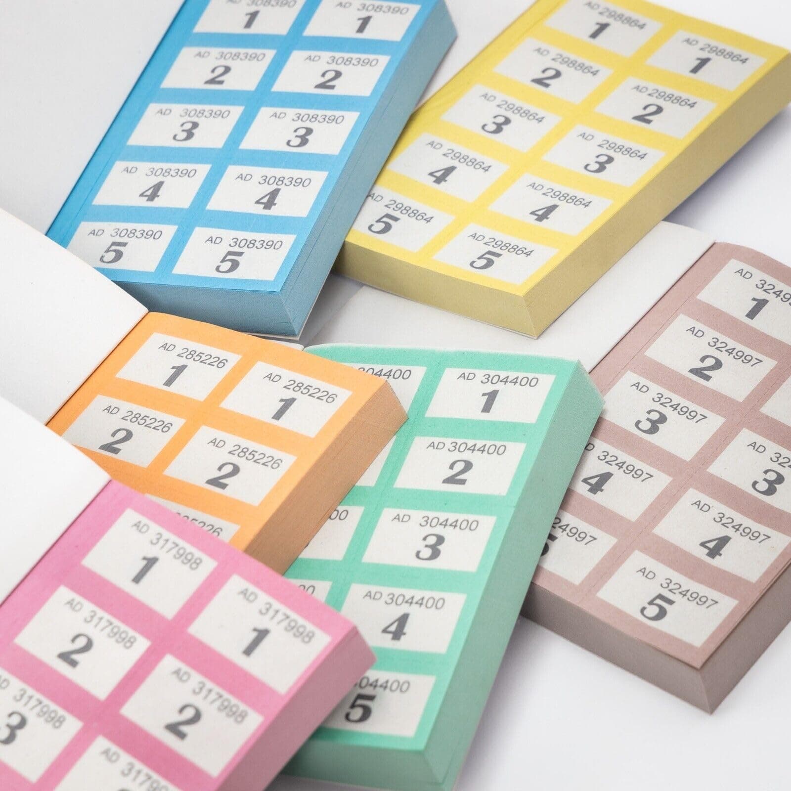 Raffle Ticket | 6 Books of 1-500 | Easy to tear | Perforated - Mixed Colours - Cloakroom Raffle Tombola Draw Tickets Numbered