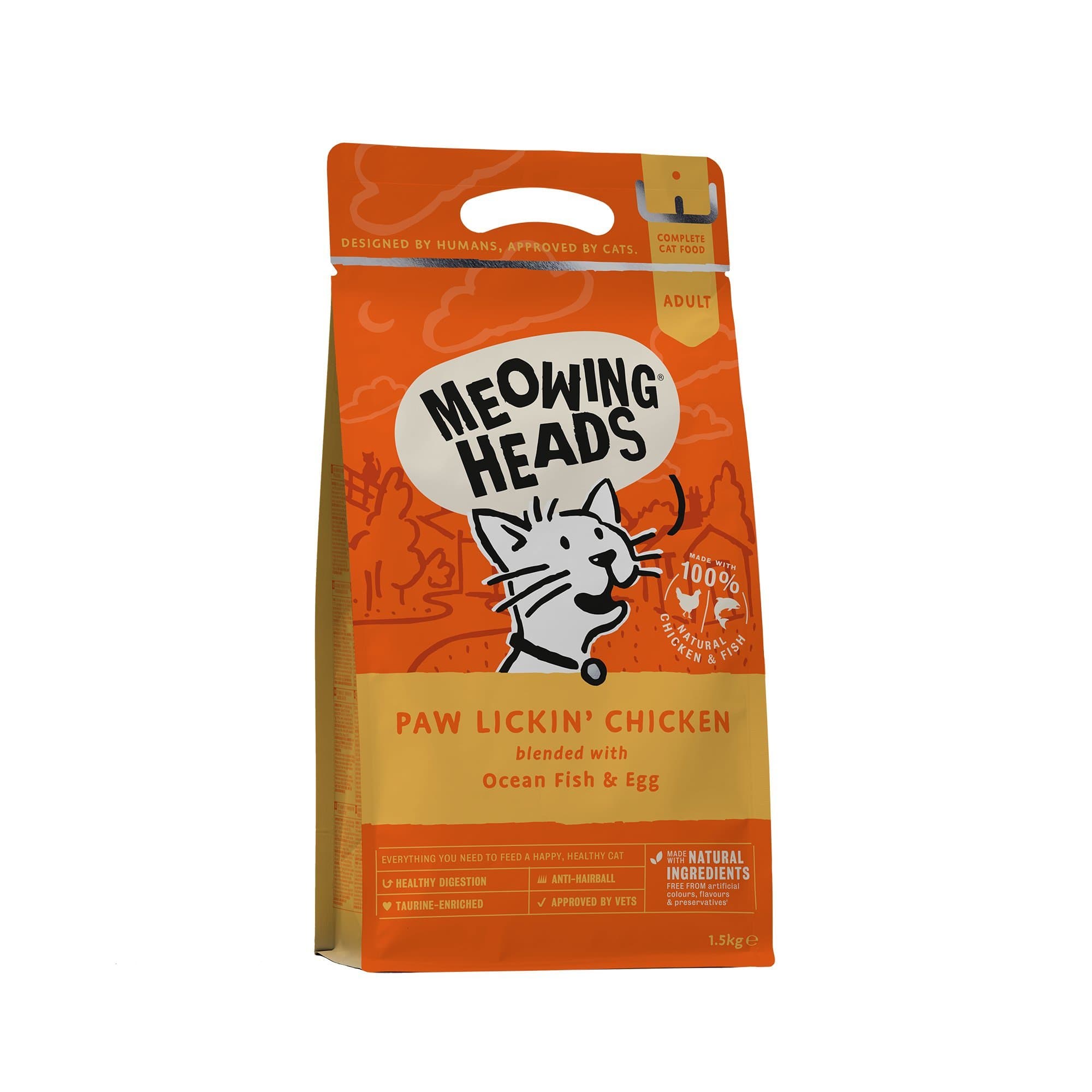 Meowing HeadsDry Cat Food - Paw Lickin' Chicken - 100% Natural Chicken and Fish with No Artificial Flavours, Good for Healthy Digestion, 1.5 kg