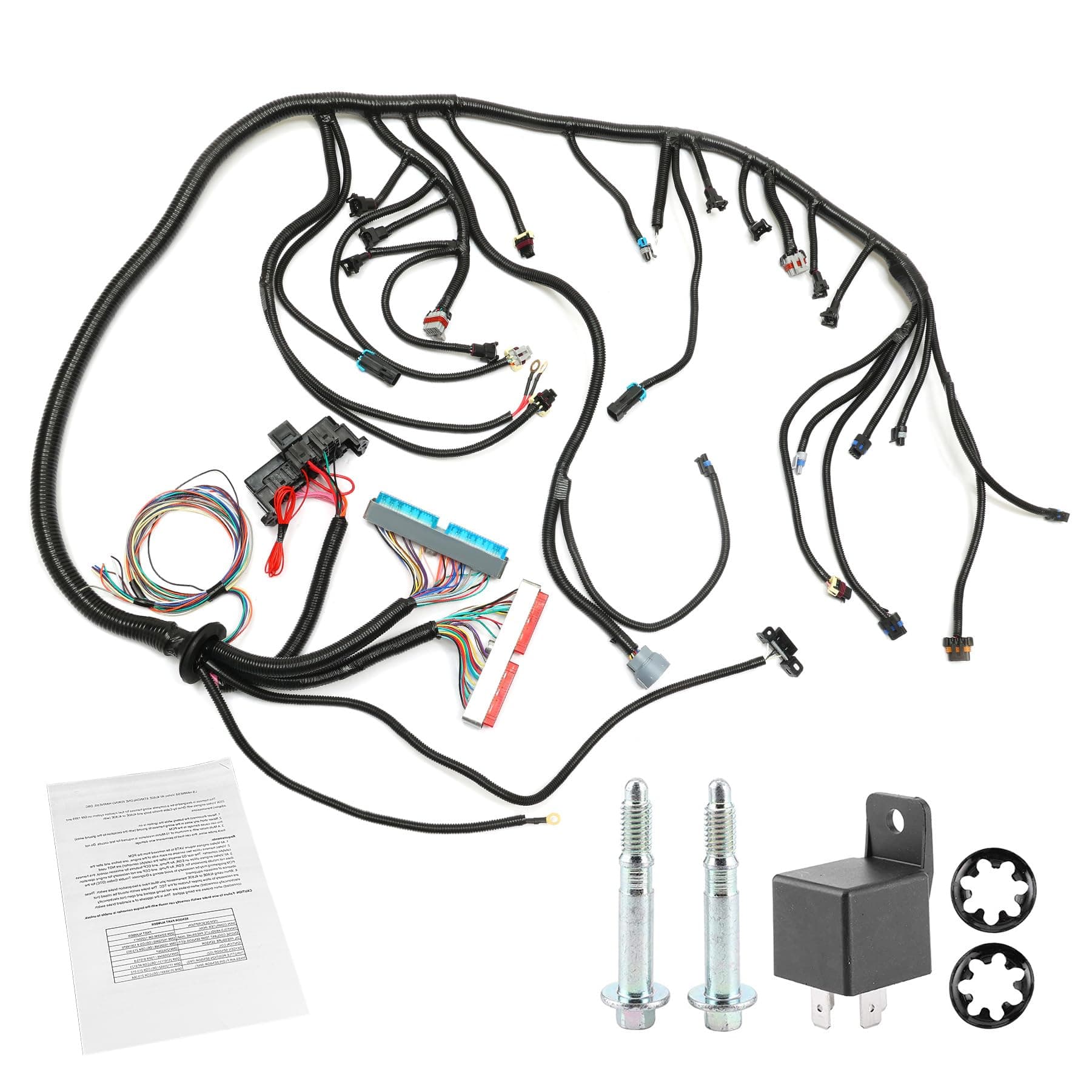 Standalone Wiring Harness, 4L60E DBC, Red/Blue PCM, Compatible with 1997-2006 GM LS1 Vortec Engine 4.8 5.3 6.0 L, LS Swap Engine Harness, Stand Alone Wire Harness, Drive by Cable Throttle Body
