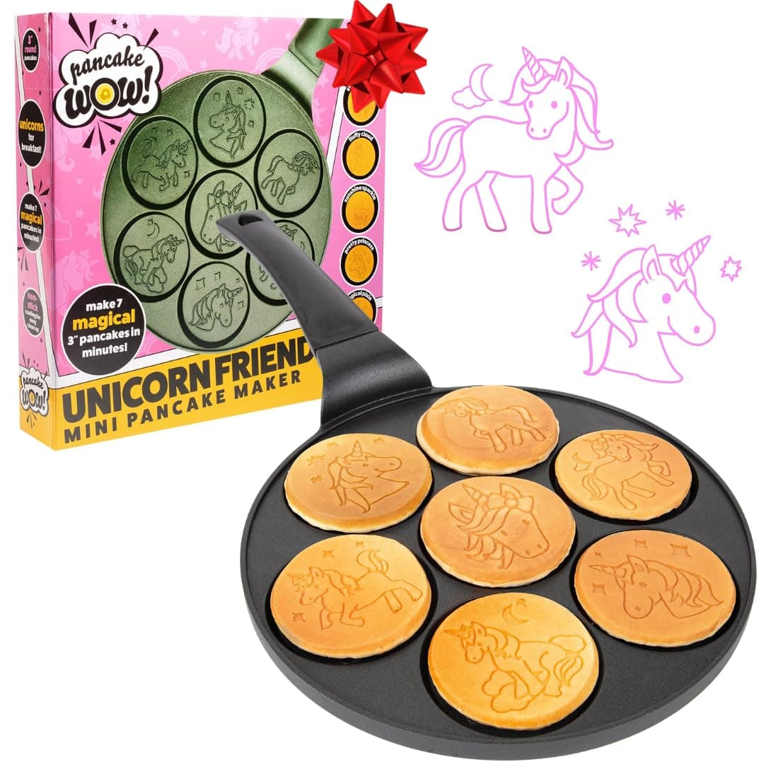 Unicorn Mini Pancake Pan - Make 7 Unique Flapjack Unicorns, Nonstick Pan Cake Maker Griddle for Breakfast Fun & Easy Cleanup