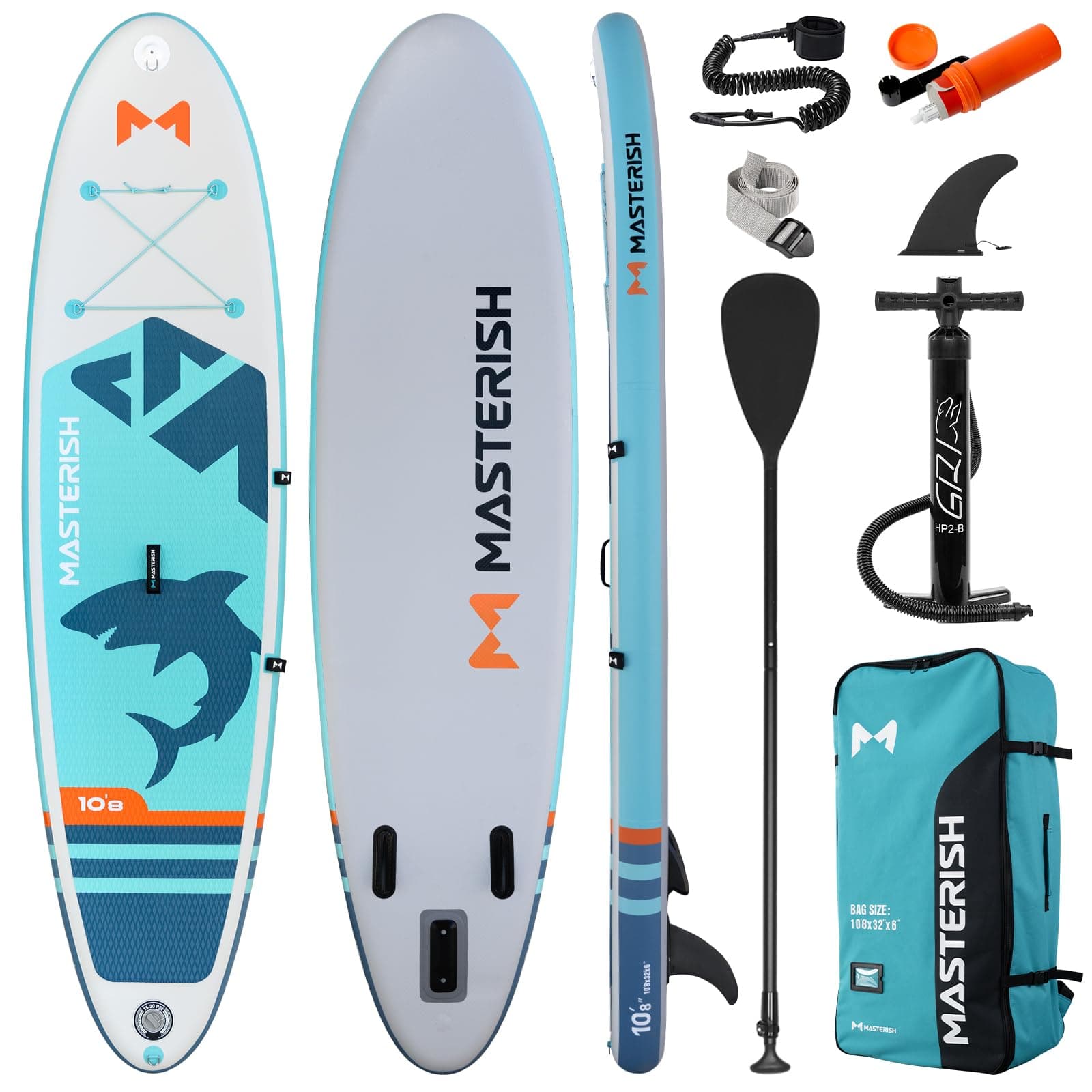 Masterish Inflatable Stand Up Paddle Board 10'8''x32''x6'' Second Generation with Full Gear Kit Unisex Adult