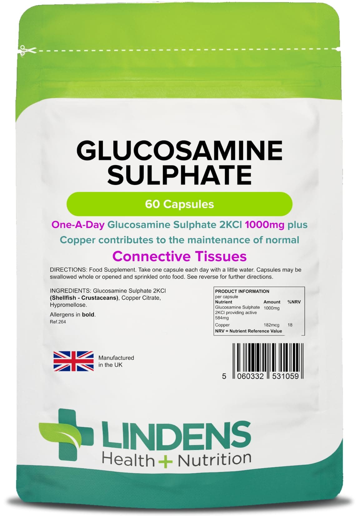 Glucosamine Sulphate 1000mg - 60 Capsules - UK Made - Joint Care - 1 a Day - Joint Care Supplements - Joint Health - 2 Months Supply - Letterbox Friendly