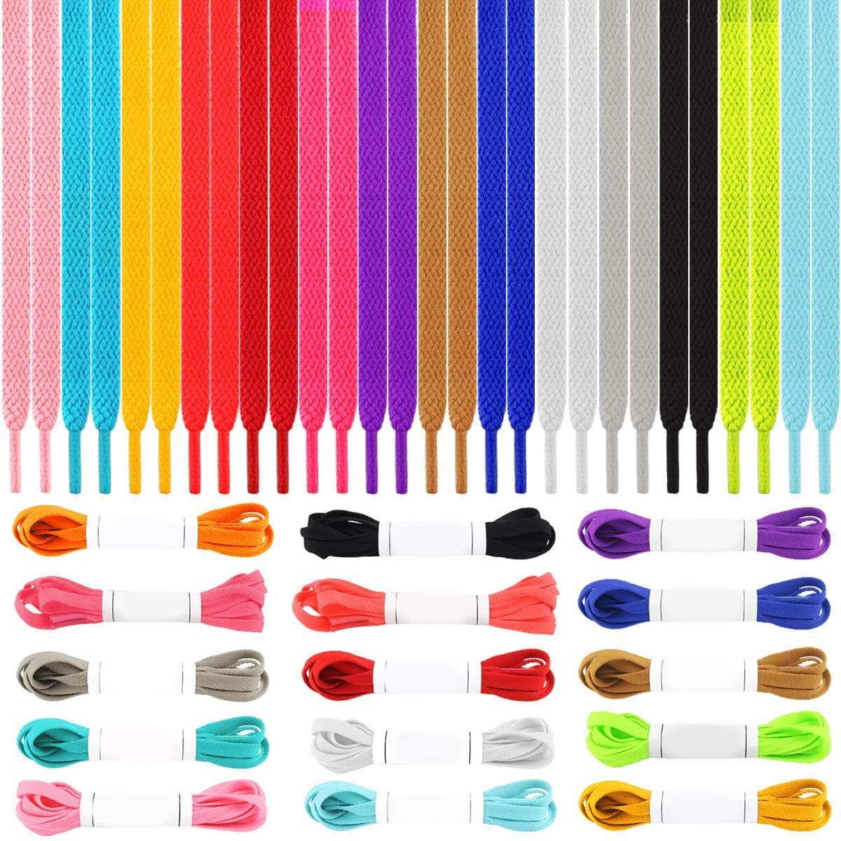 15 Pairs 45" Flat Coloured Athletic Shoe Laces for Sneakers Skate Shoes Boots and Sport Shoes
