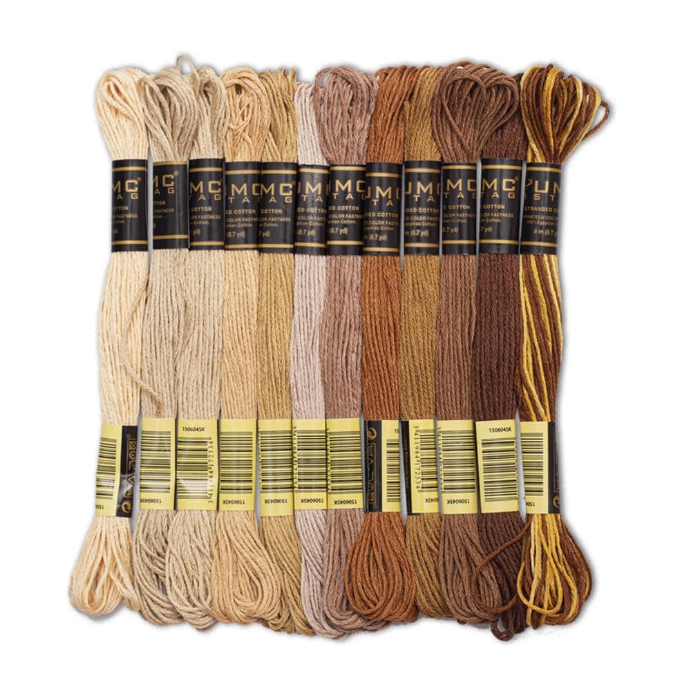 12 Pieces | Premium Embroidery Thread | 100% Egyptian Cotton Premium Skeins | Cross Stitch Embroidery Floss | Oeko TEX Certified Stranded Cotton (Brown Tones)