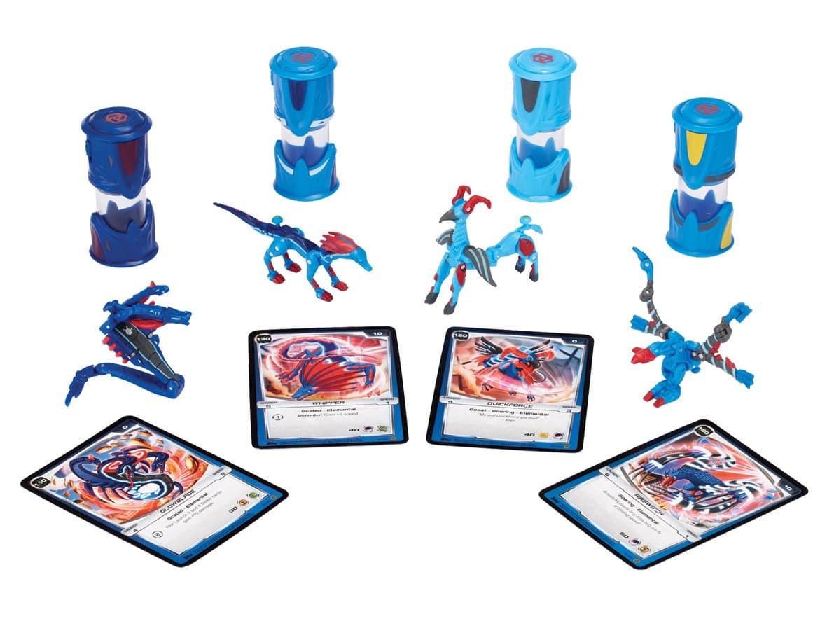 Monsuno 2: Core-Tech Team Elemental Pack/Quickforce Elemental Edition 100, Glowblade Elemental Edition 59, Airswitch Elemental Edition 61 and Whipper Elemental Edition 58, Pack of 4