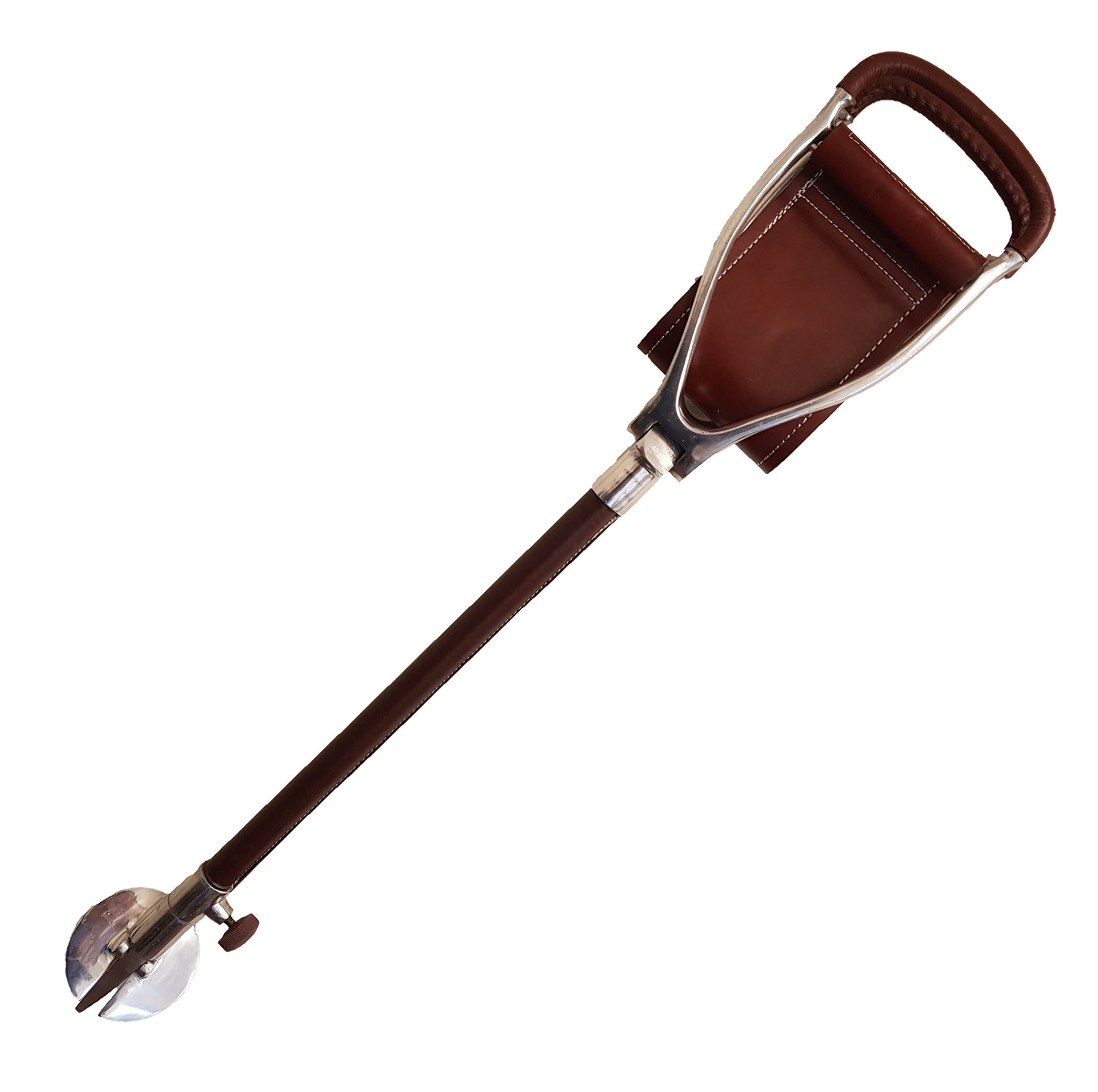 Walking Seat Shooting Stick, Height Adjustable with Leather Seat in brown. Faux leather covered shaft.Comes with Rubber Ferrule for Hard Ground