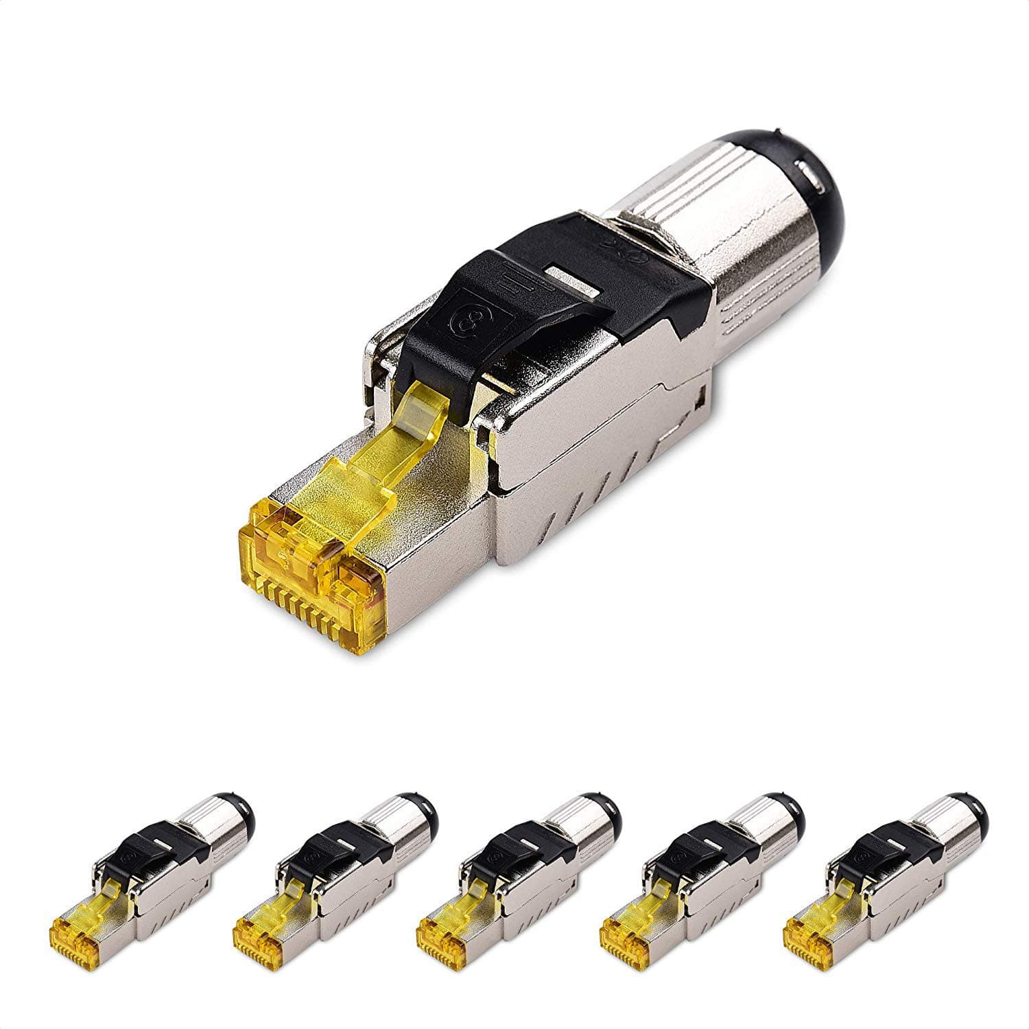 6-Pack Tool Free Shielded RJ45 Cat 8, Cat8 Field Termination Plug, Cat8 Connector, Cat8 Plug