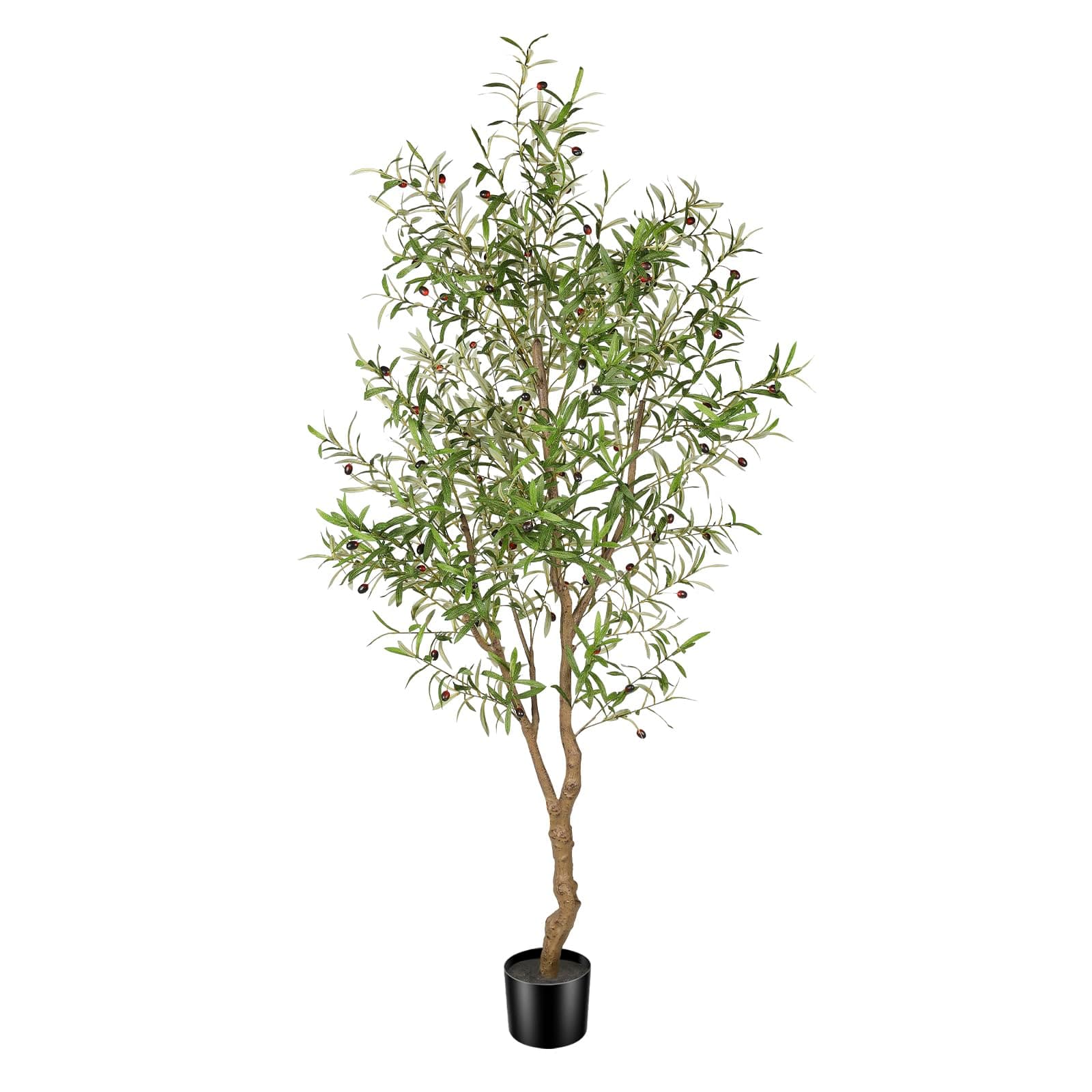 7ft Faux Olive Tree - Fake Potted Olive Silk Tree with Planter Natural Olive Branches and Realistic Leaves Artificial Tree for Home House Office Decor Indoor