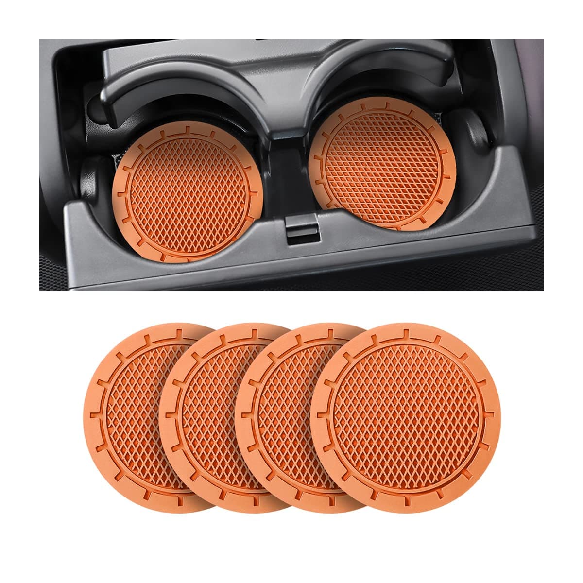 Car Cup Holder Coaster, 4 Pack 2.75 Inch Diameter Non-Slip Universal Insert Coaster, Durable, Suitable for Most Car Interior, Car Accessory for Women Men (Orange)